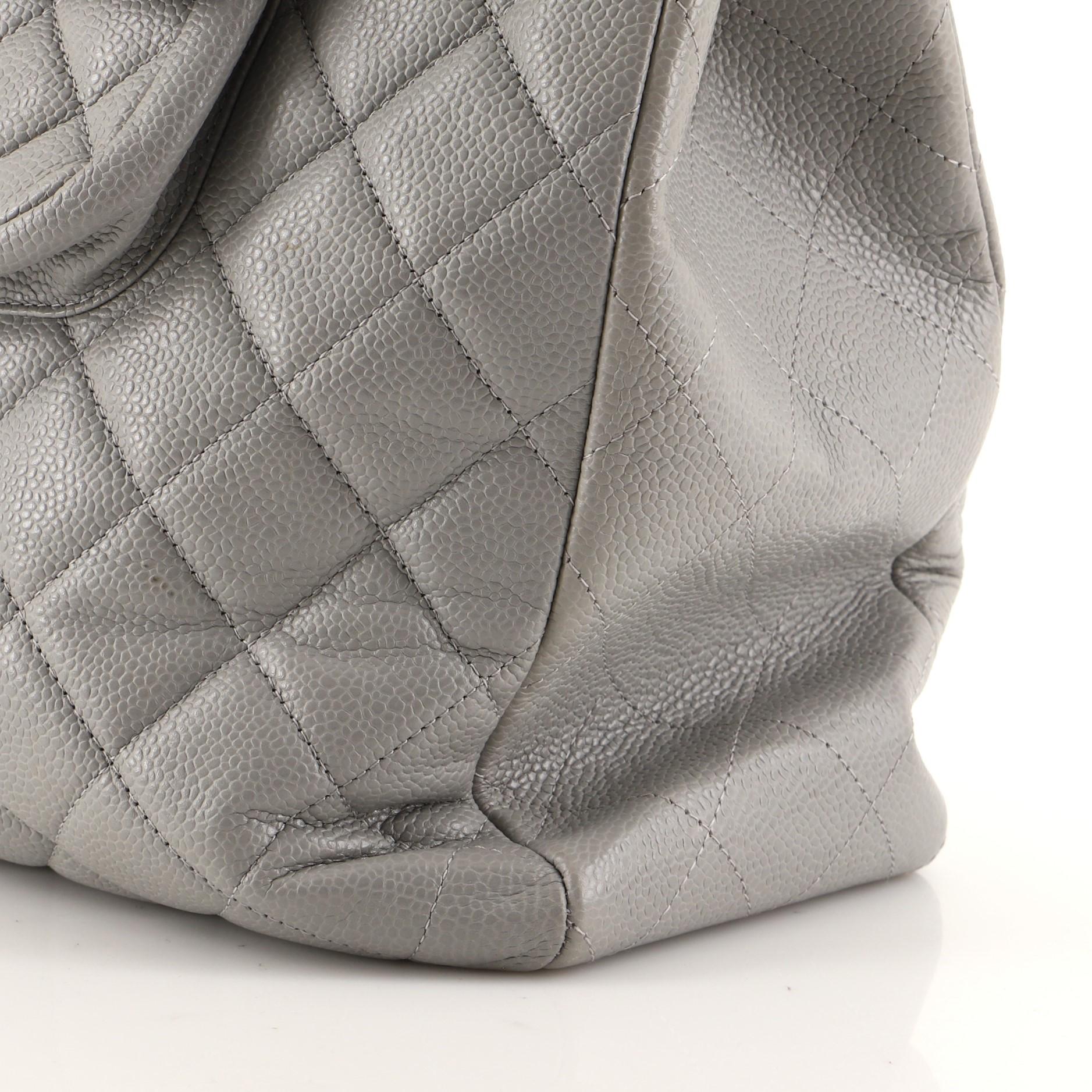 Gray Chanel Classic Flap Shopping Tote Quilted Caviar Large