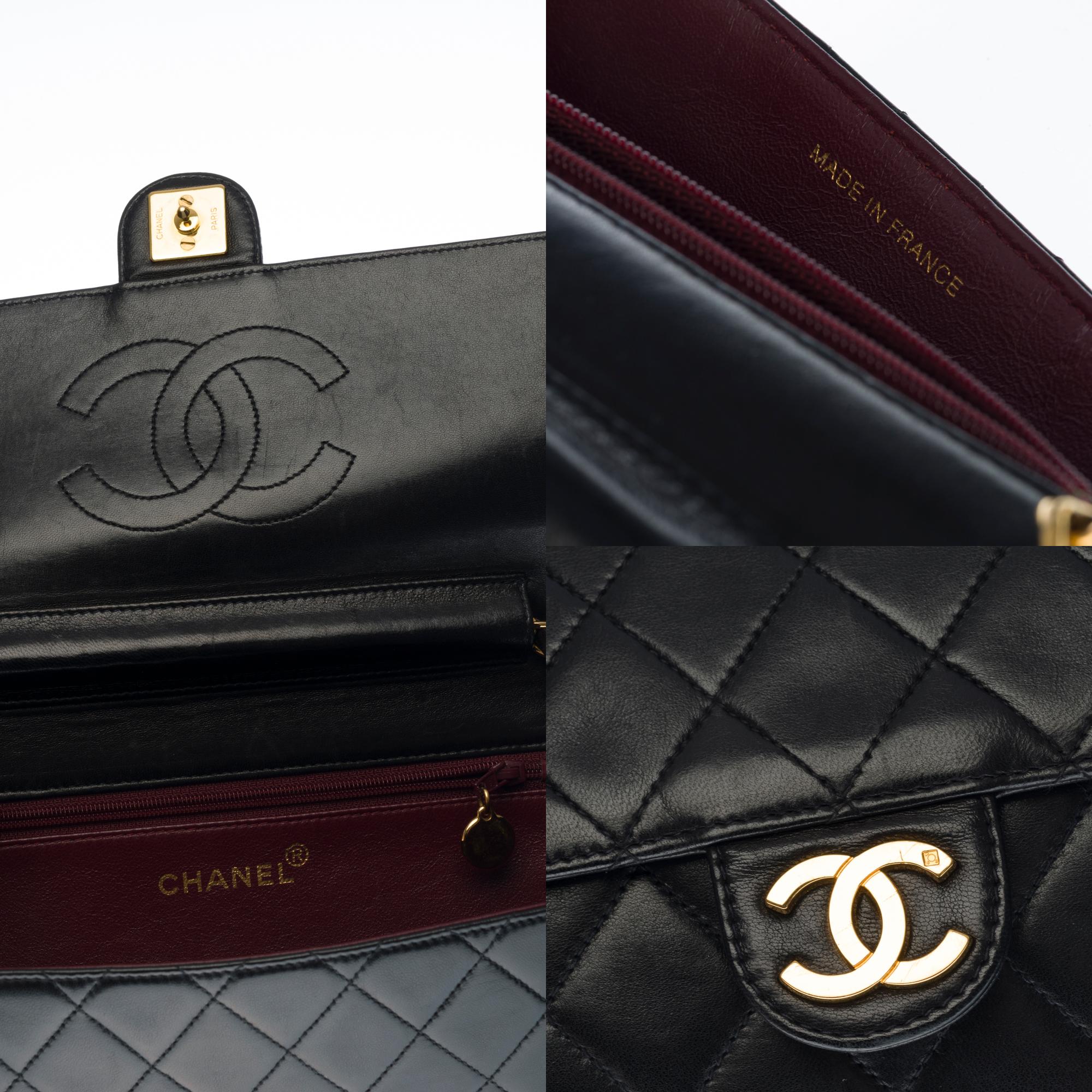 Chanel Classic shoulder Flap bag in black quilted lambskin and gold hardware 1