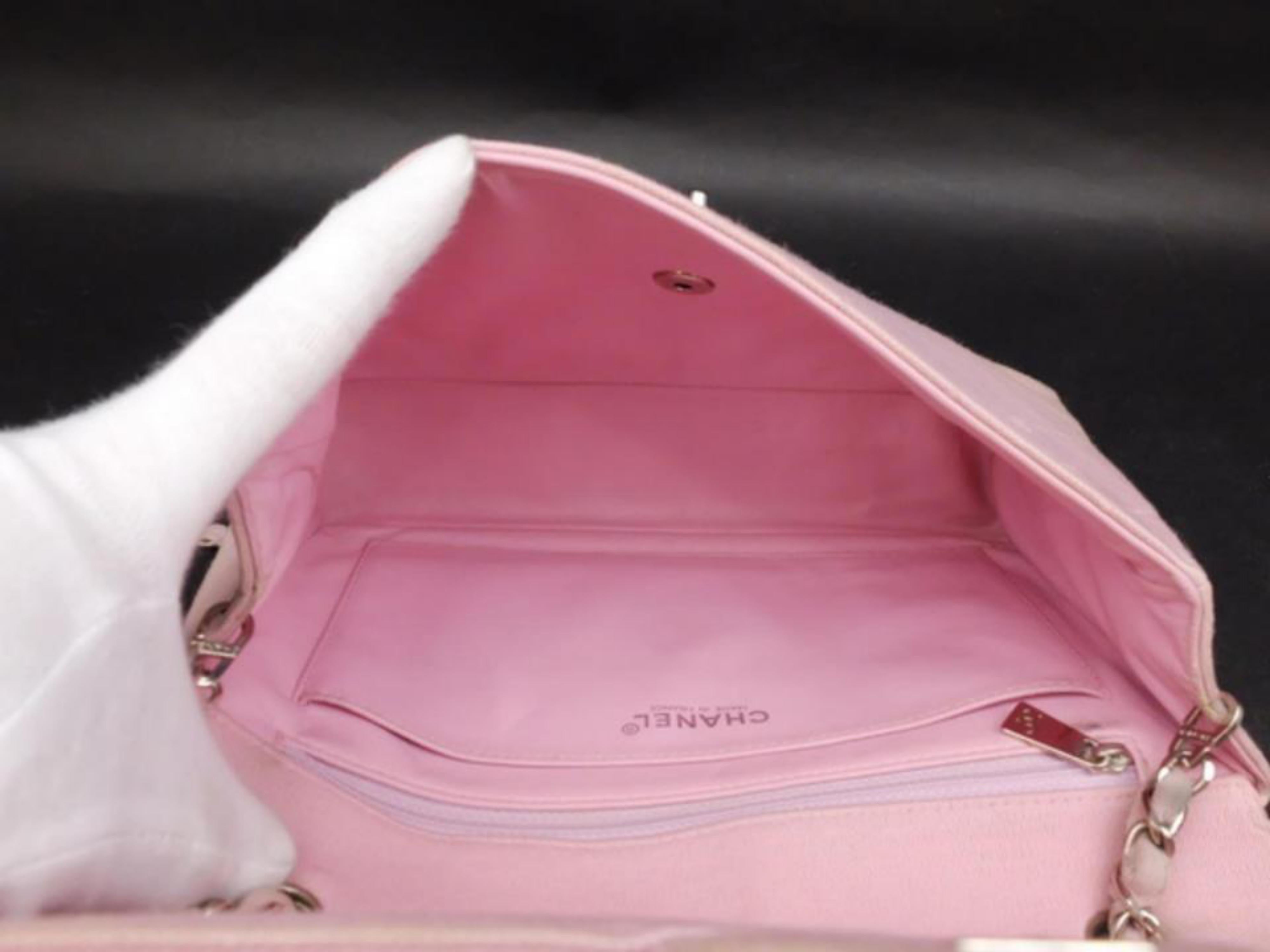 Beige Chanel Classic Flap Silver Quilted 232361 Pink Jersey Shoulder Bag For Sale