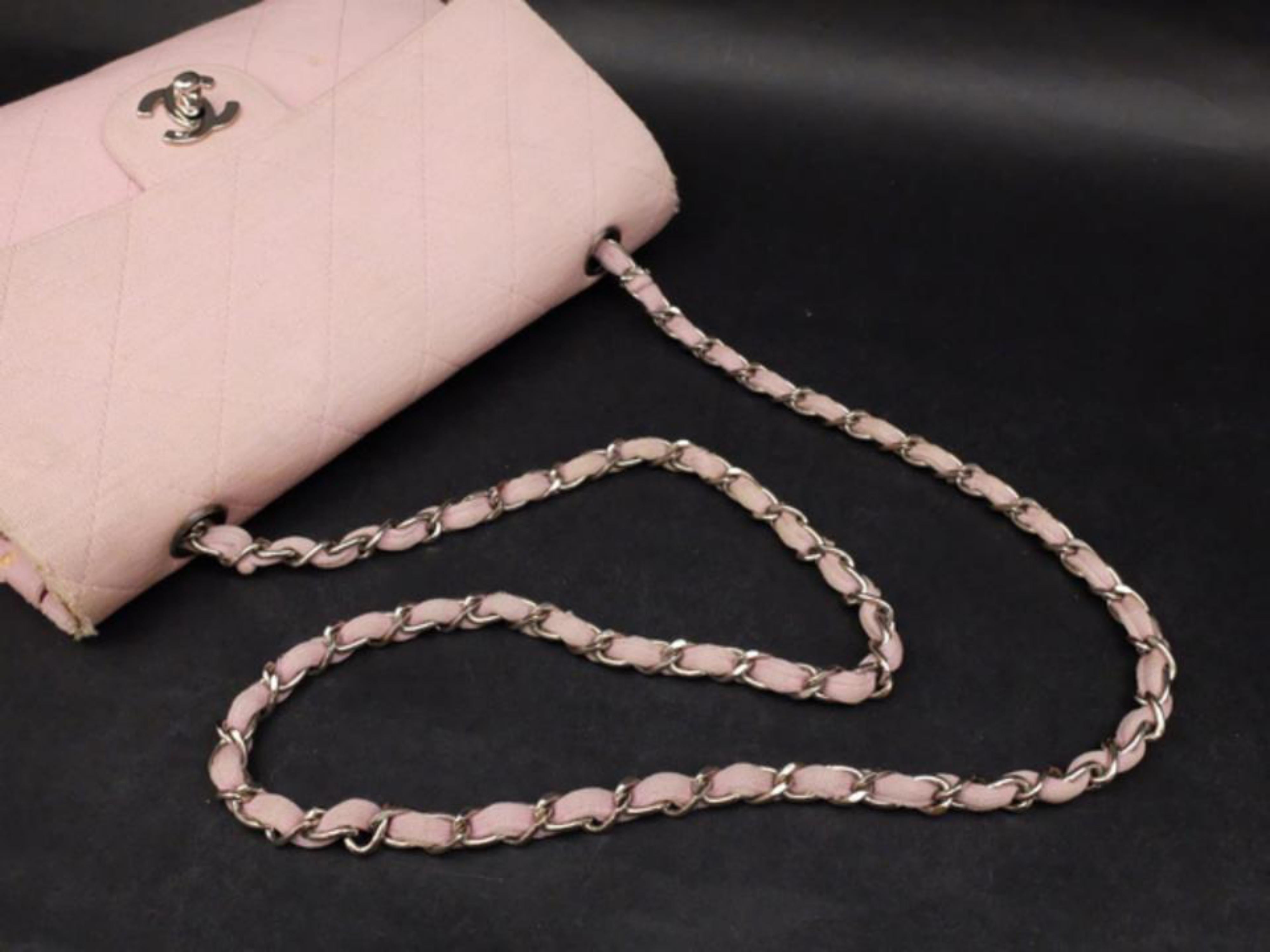 Chanel Classic Flap Silver Quilted 232361 Pink Jersey Shoulder Bag For Sale 1