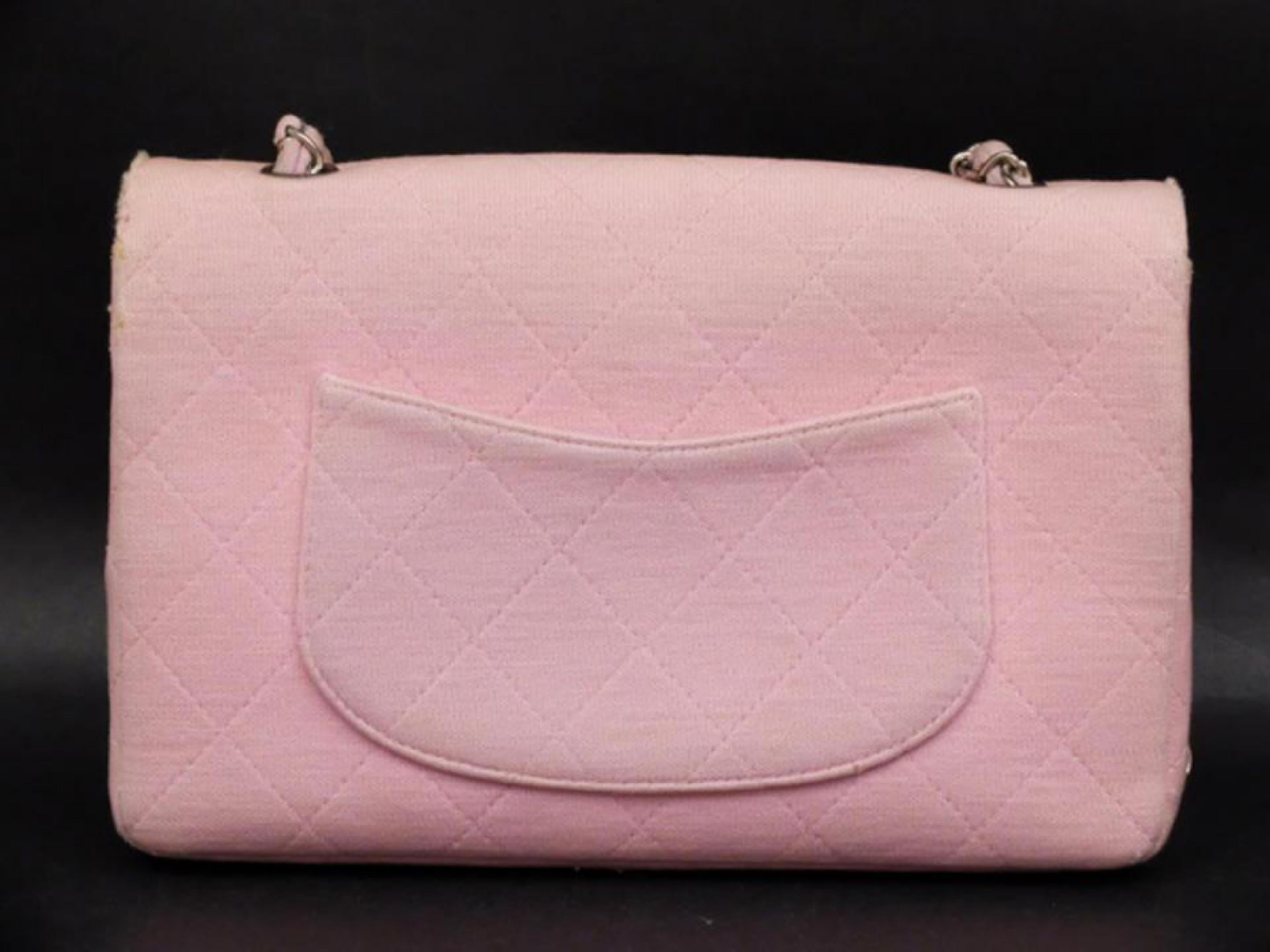 Chanel Classic Flap Silver Quilted 232361 Pink Jersey Shoulder Bag For Sale 3