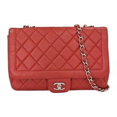 Chanel Classic Flap Single Flap Large Red Lambskin Leather Silver Hardware