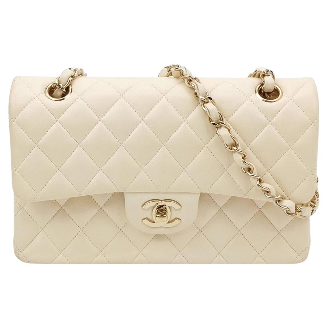 Chanel Classic Flap Small Bag White Lambskin Gold Hardware 2021