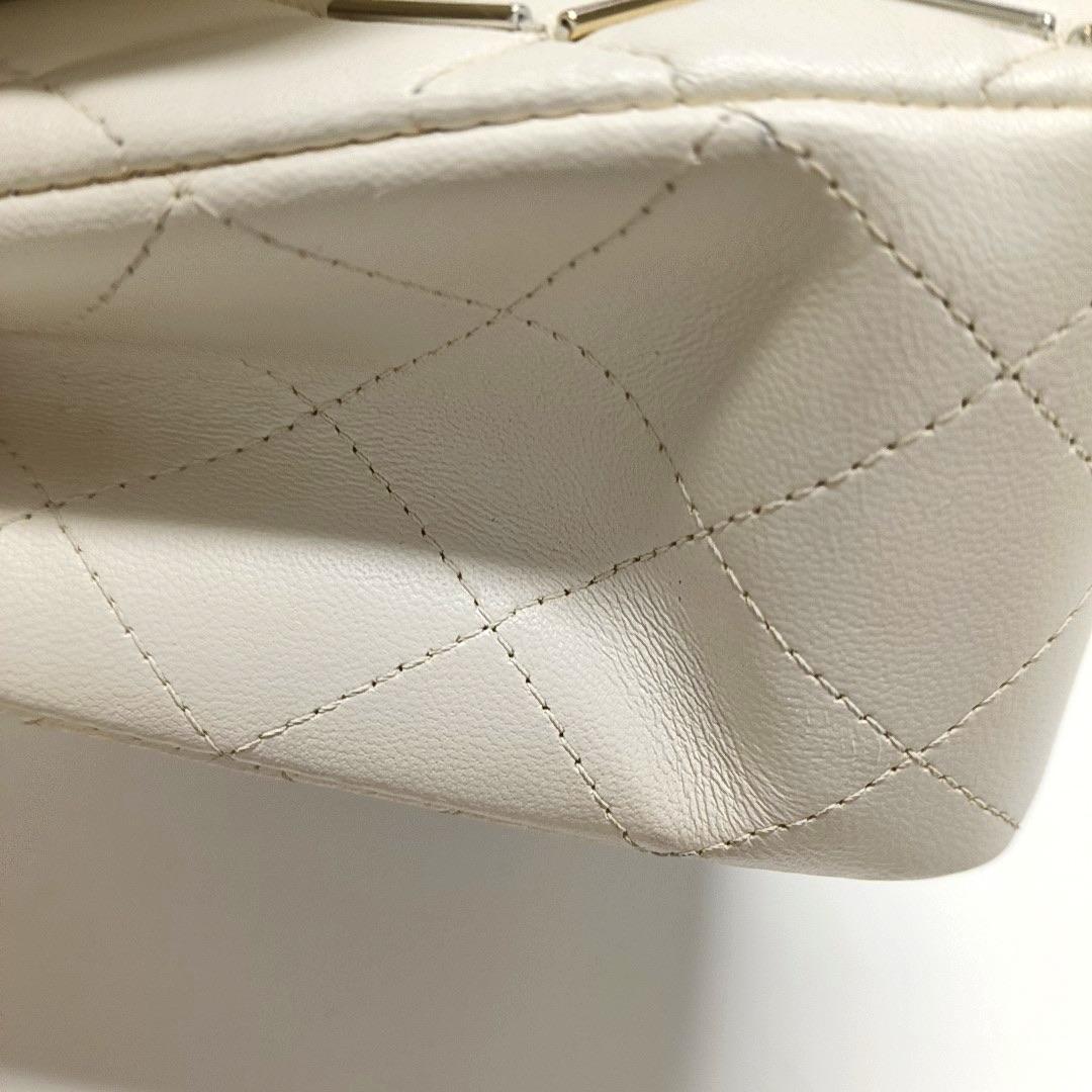 Chanel Classic Flap Small Bag Pelle d'agnello bianca Oro Argento Hardware Wild Stitch by Stitch in vendita 7