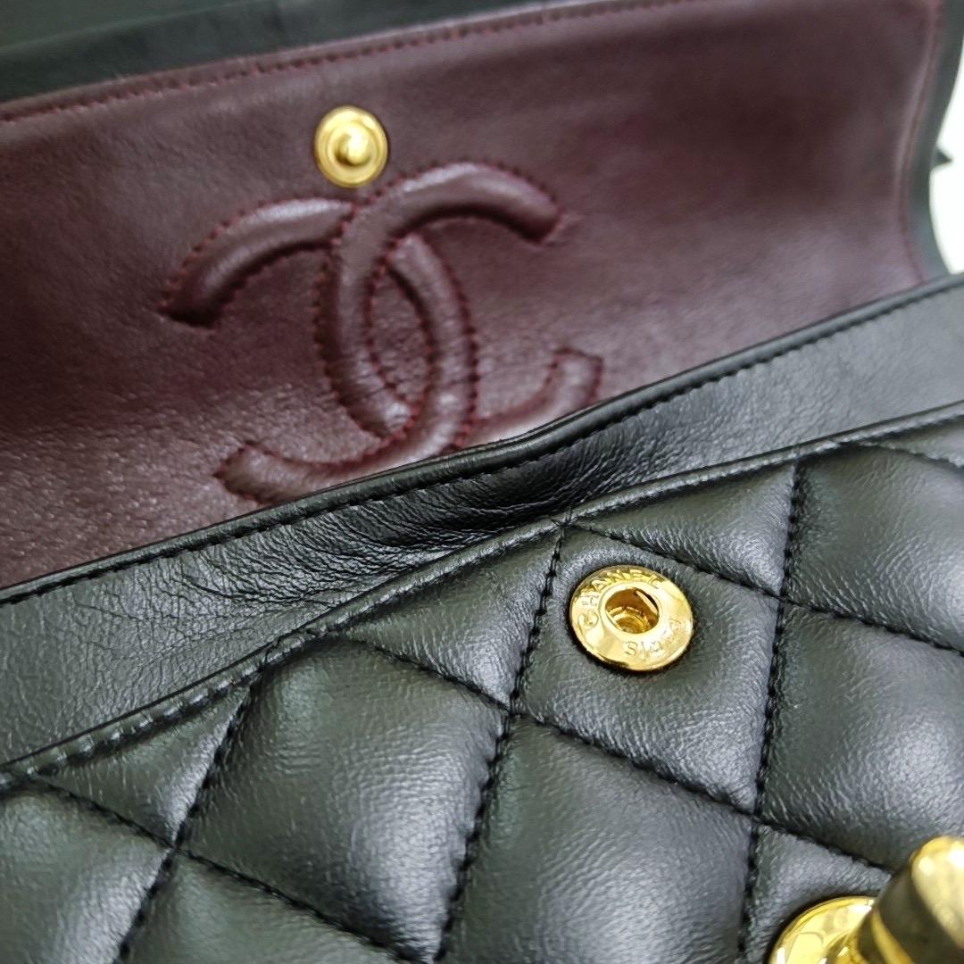 Chanel Classic Flap Small Black Lambskin Leather Gold Hardware For Sale 6