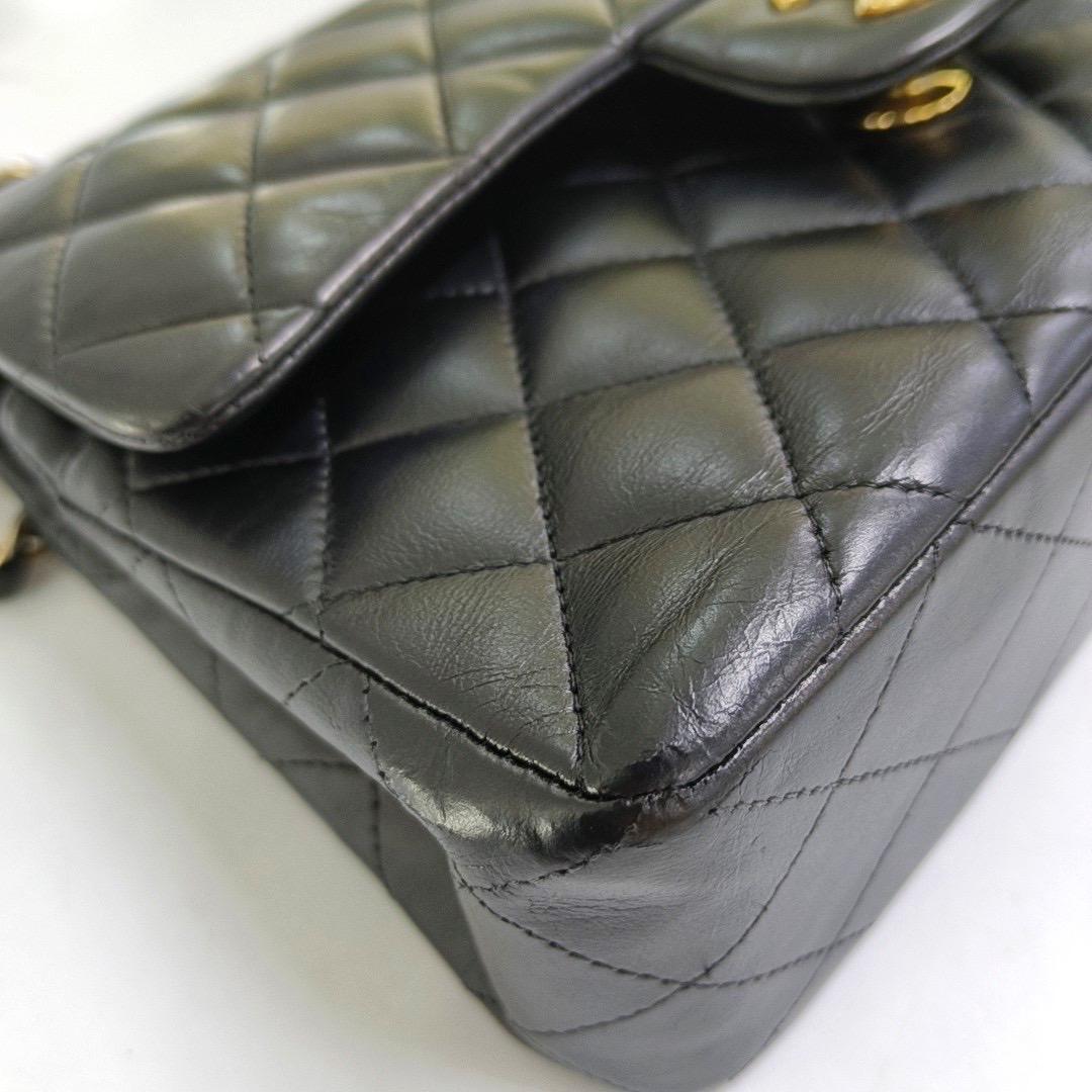 Chanel Classic Flap Small Black Lambskin Leather Gold Hardware For Sale 9