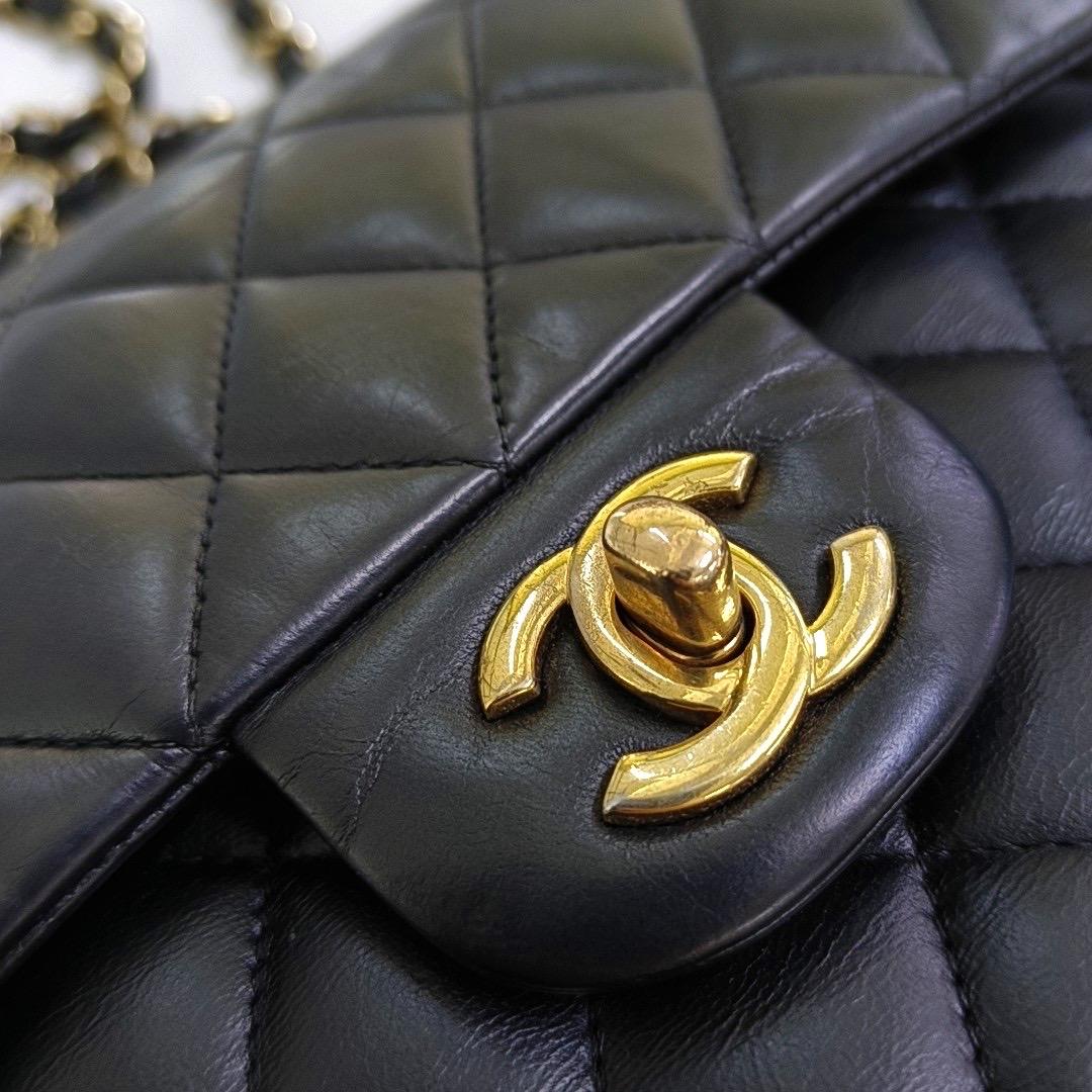 Chanel Classic Flap Small Black Lambskin Leather Gold Hardware For Sale 3
