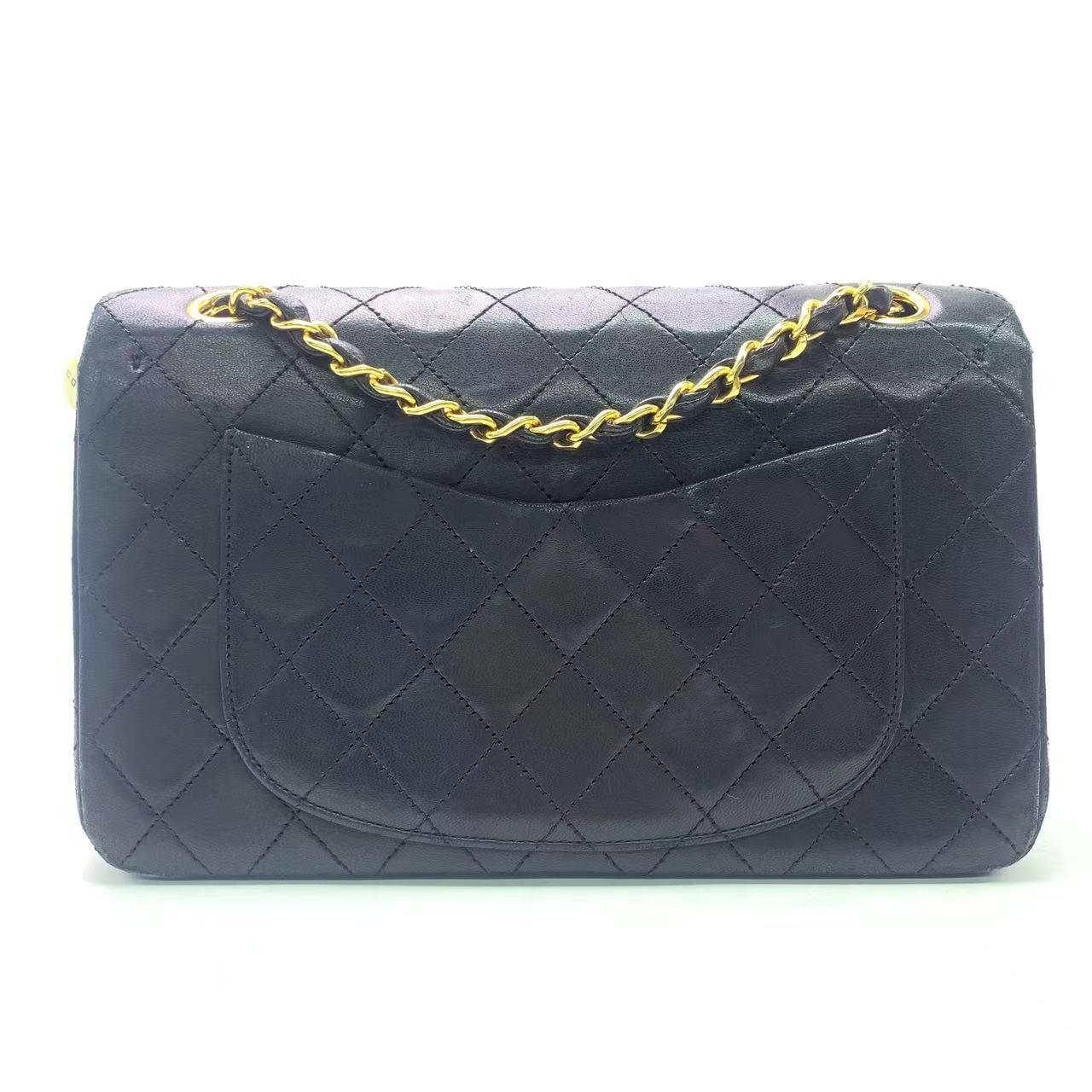 Chanel Classic Flap Small Black Lambskin Leather with 24k Gold Hardware For Sale 1