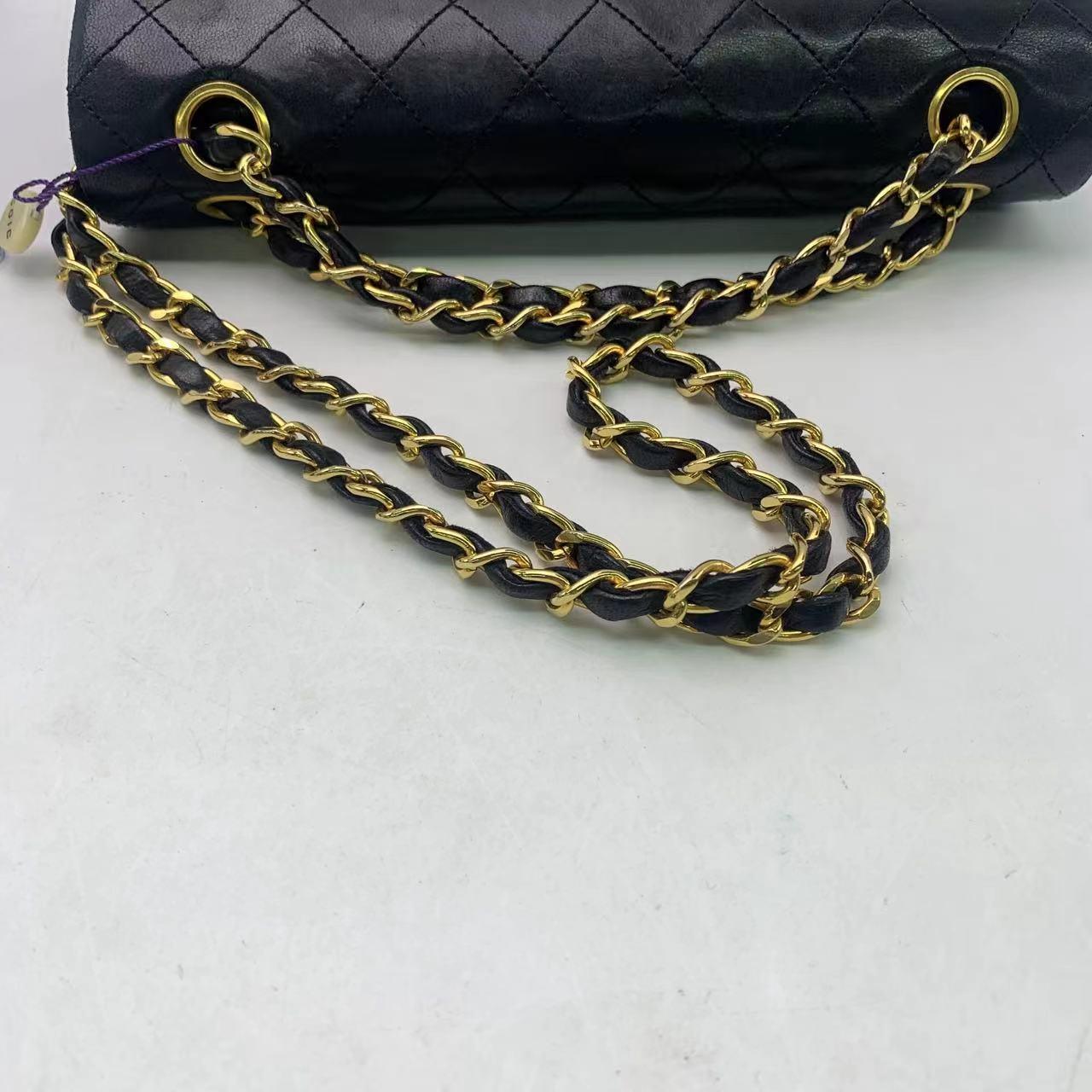 Chanel Classic Flap Small Black Lambskin Leather with 24k Gold Hardware For Sale 4