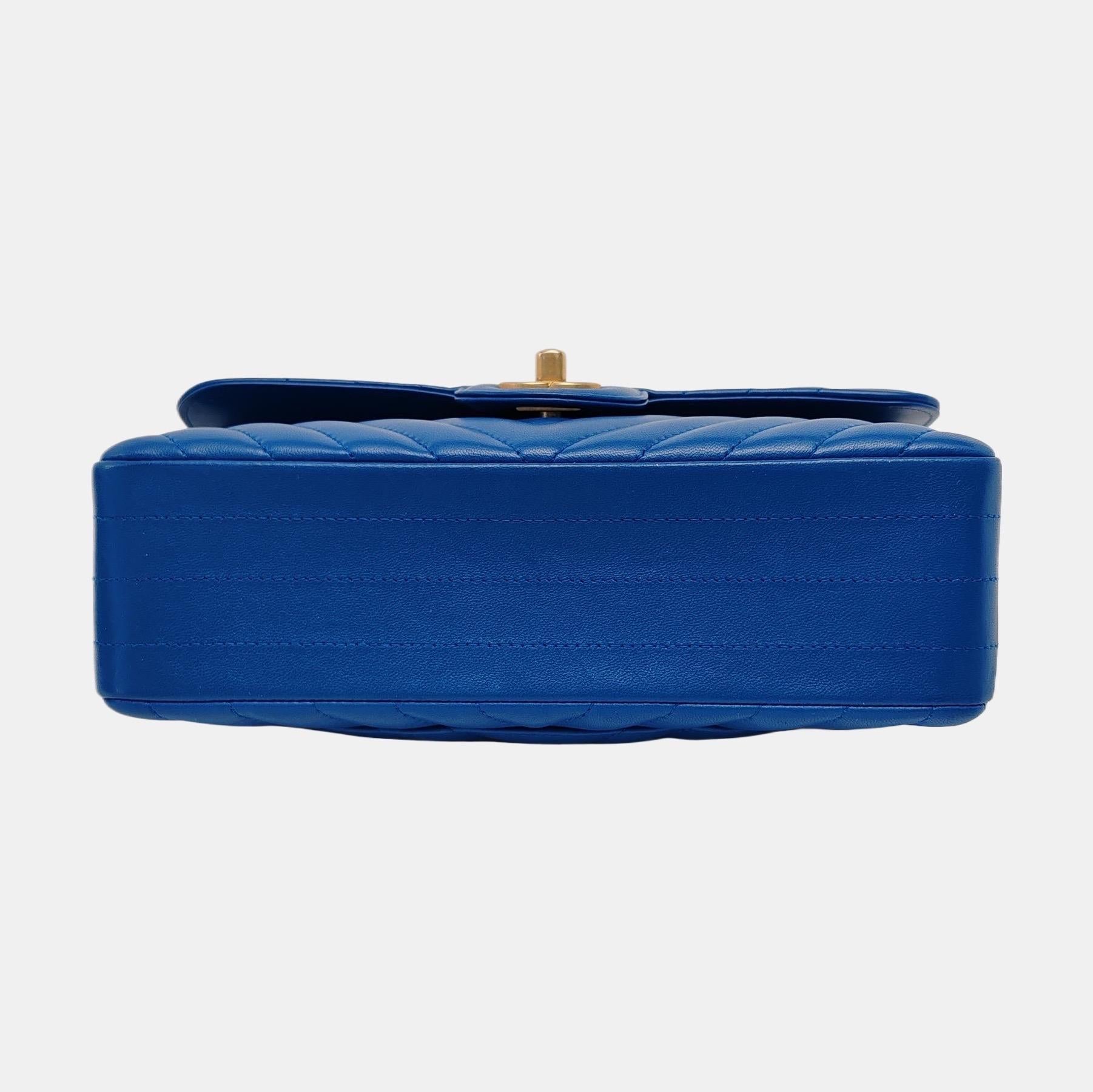 De las mujeres Chanel Classic Flap Small Chevron Stitching Royal Blue Lambskin Leather Gold Har en venta