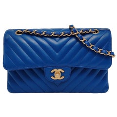Chanel Classic Flap Small Chevron Stitching Royal Blue Lambskin Leather Gold Har