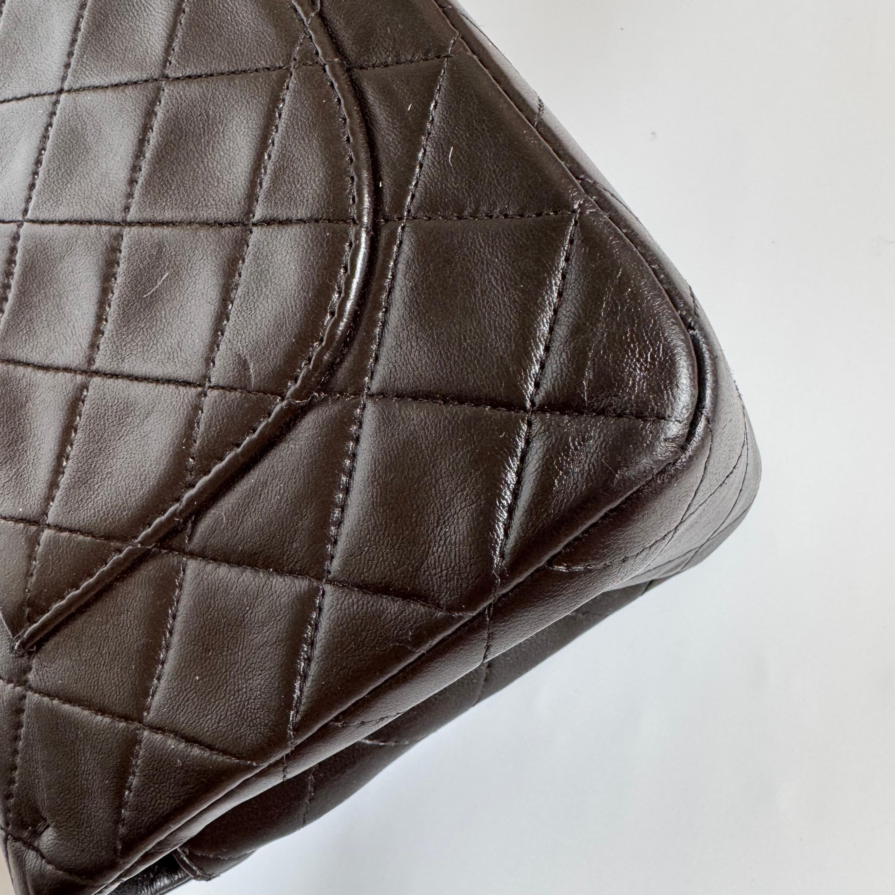 Chanel Classic Flap Small Dark Chocolate Brown Lambskin Leather with 24k GHW For Sale 5