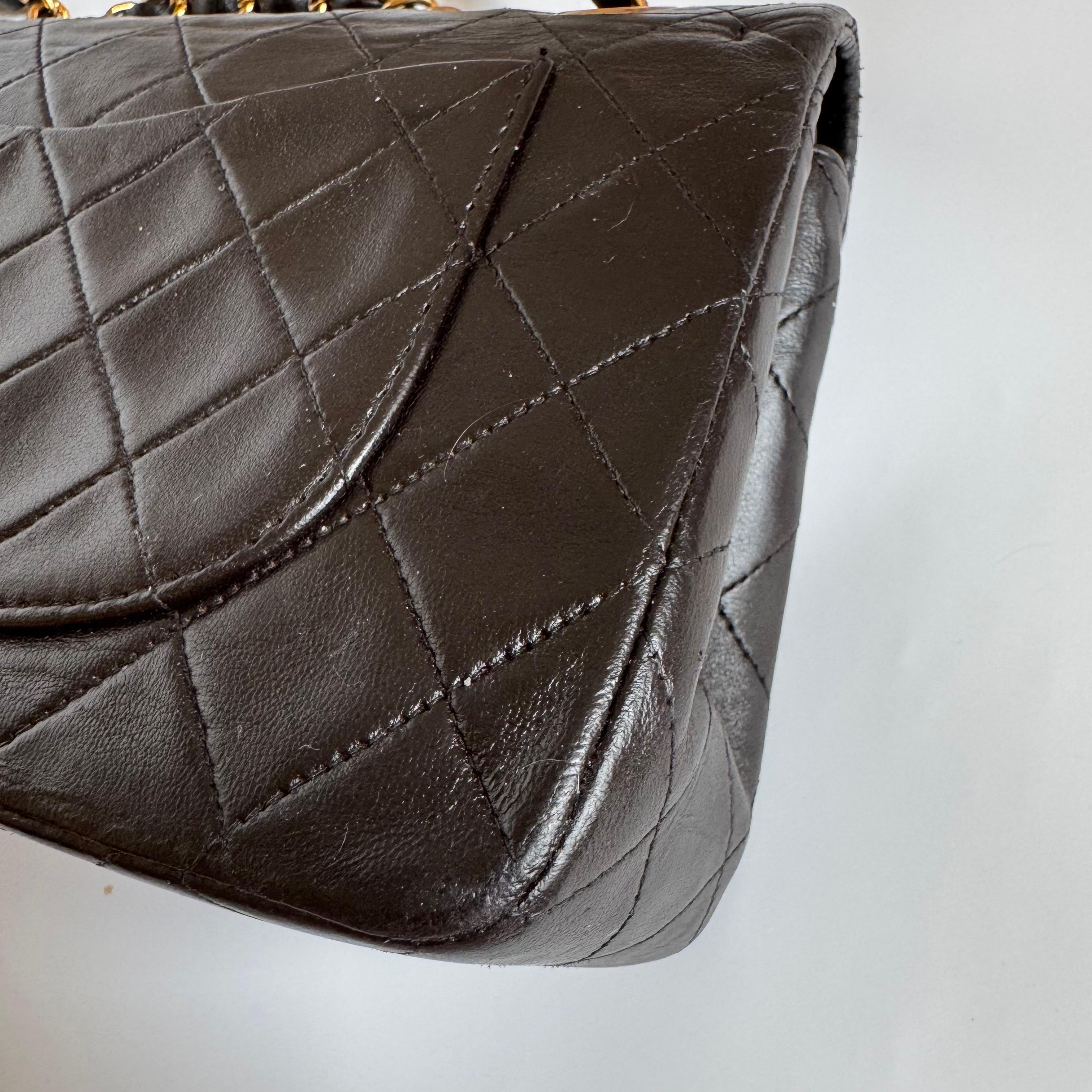 Chanel Classic Flap Small Dark Chocolate Brown Lambskin Leather with 24k GHW For Sale 6