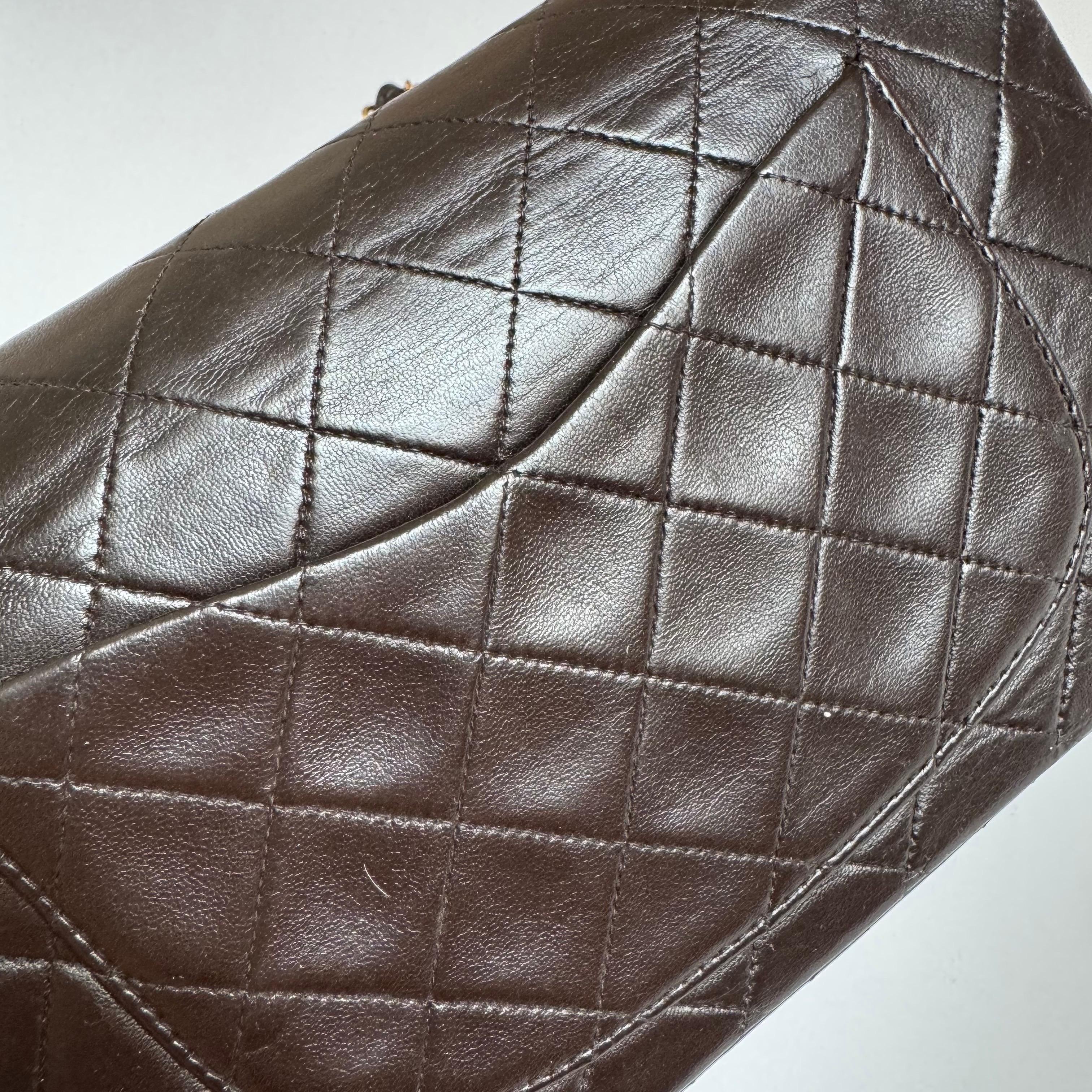 Chanel Classic Flap Small Dark Chocolate Brown Lambskin Leather with 24k GHW For Sale 7