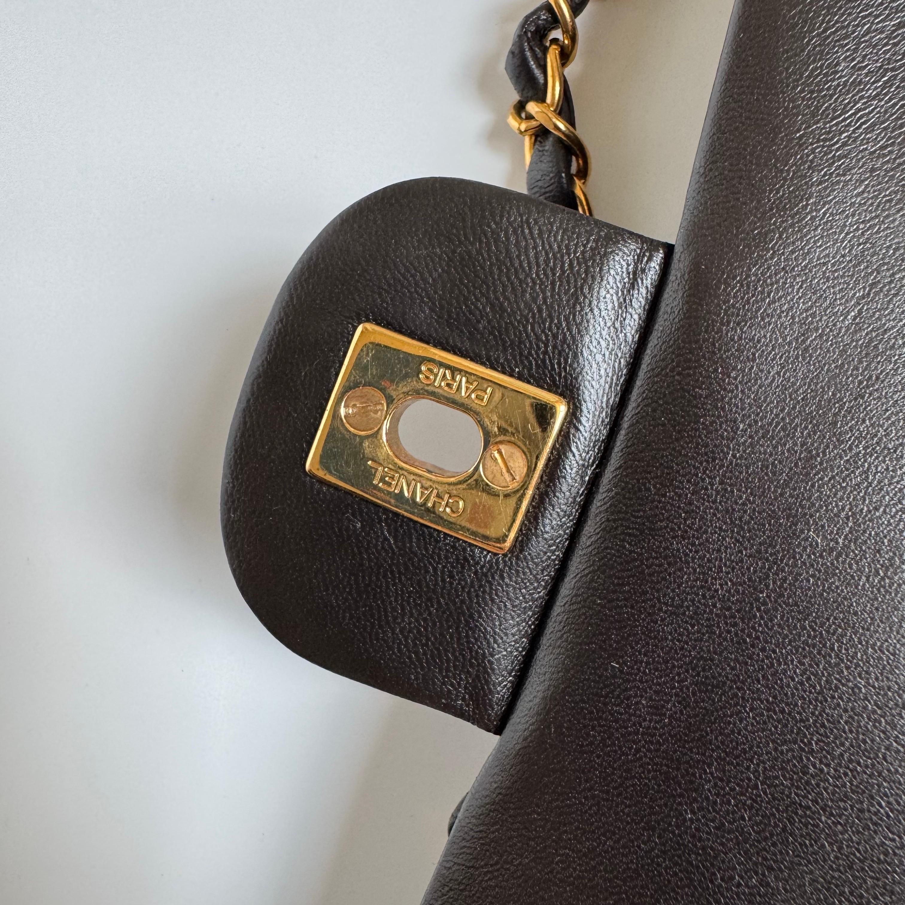 Chanel Classic Flap Small Dark Chocolate Brown Lambskin Leather with 24k GHW For Sale 9