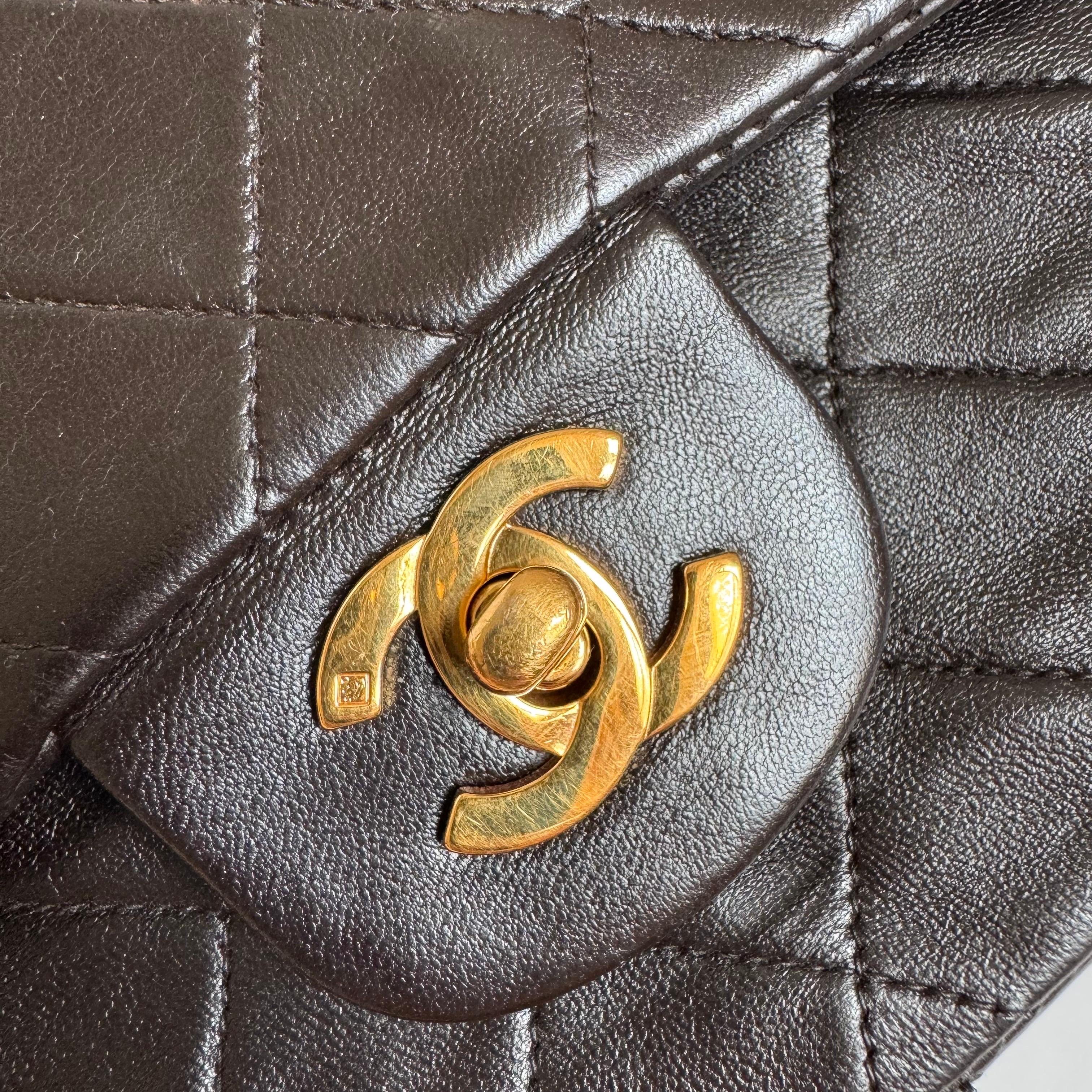 Chanel Classic Flap Small Dark Chocolate Brown Lambskin Leather with 24k GHW For Sale 2