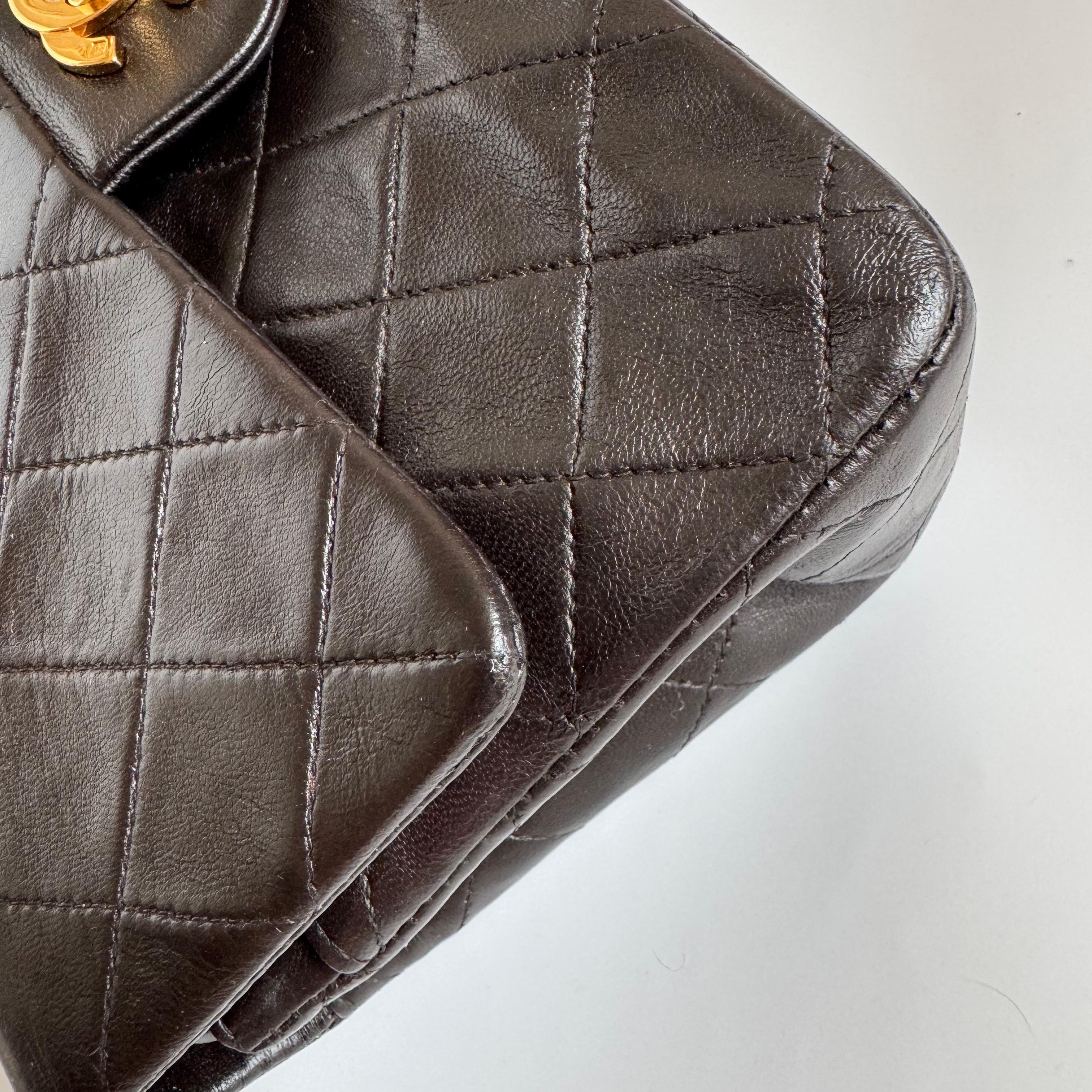 Chanel Classic Flap Small Dark Chocolate Brown Lambskin Leather with 24k GHW For Sale 3