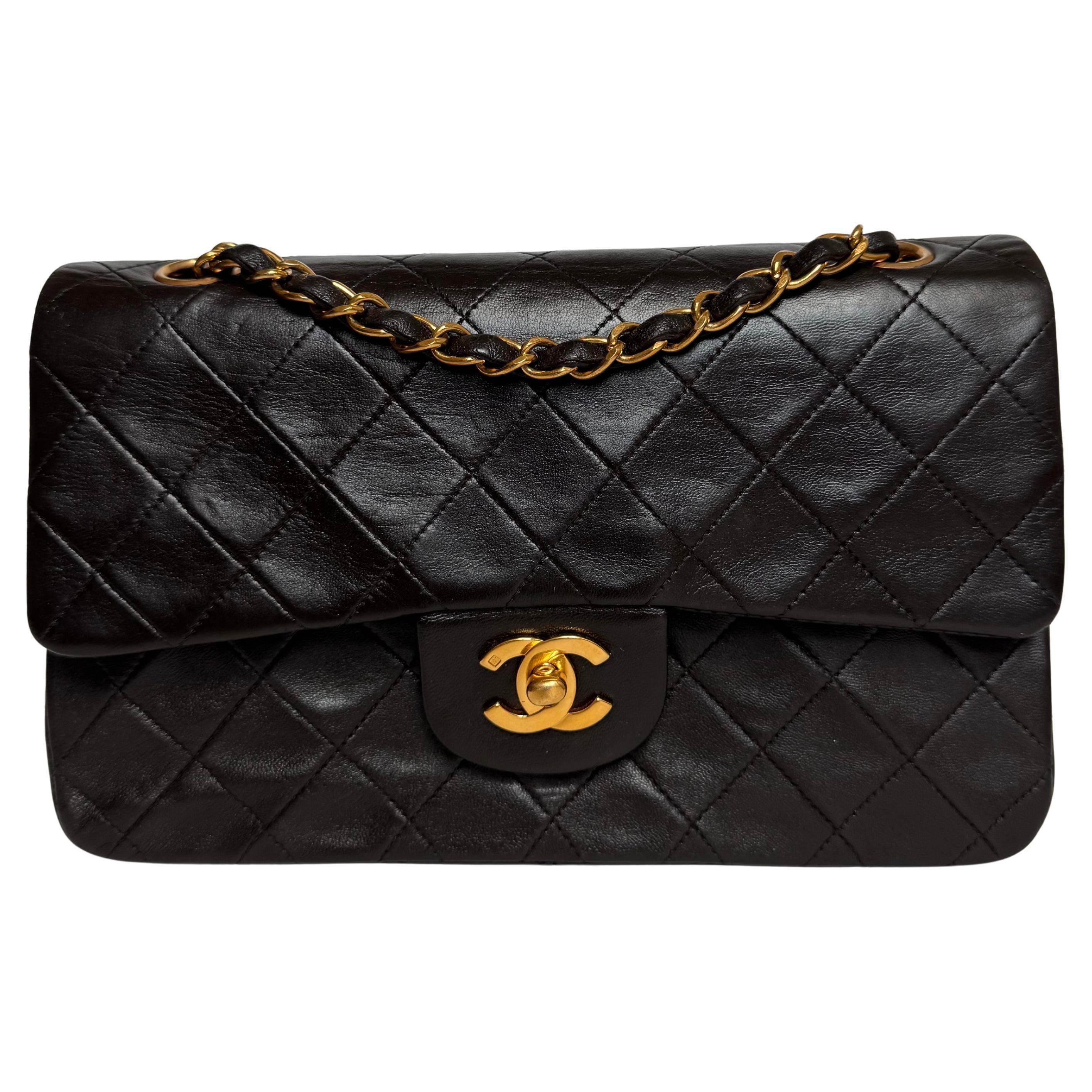 Chanel Classic Flap Small Dark Chocolate Brown Lambskin Leather with 24k GHW For Sale