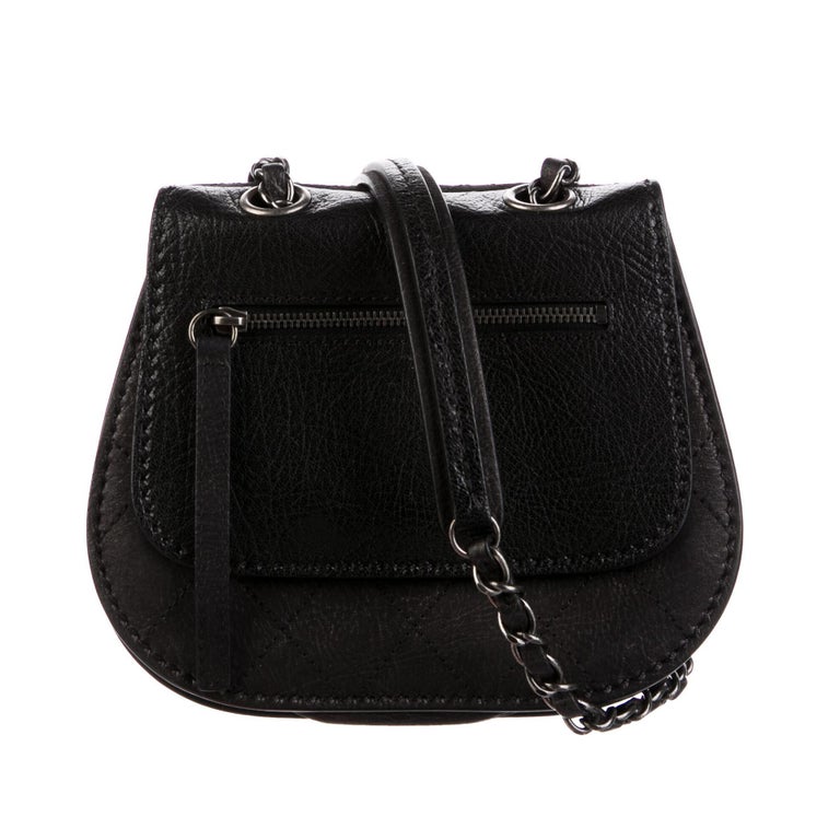Chanel Paris Dallas Classic Flap Small Mini Quilted Saddle Black Nubuck Bag  For Sale at 1stDibs