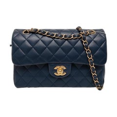 Chanel Classic Flap Small Navy Lambskin Leather Gold Hardware Chanel Classic Flap Small Navy Lambskin Leather Gold Hardware