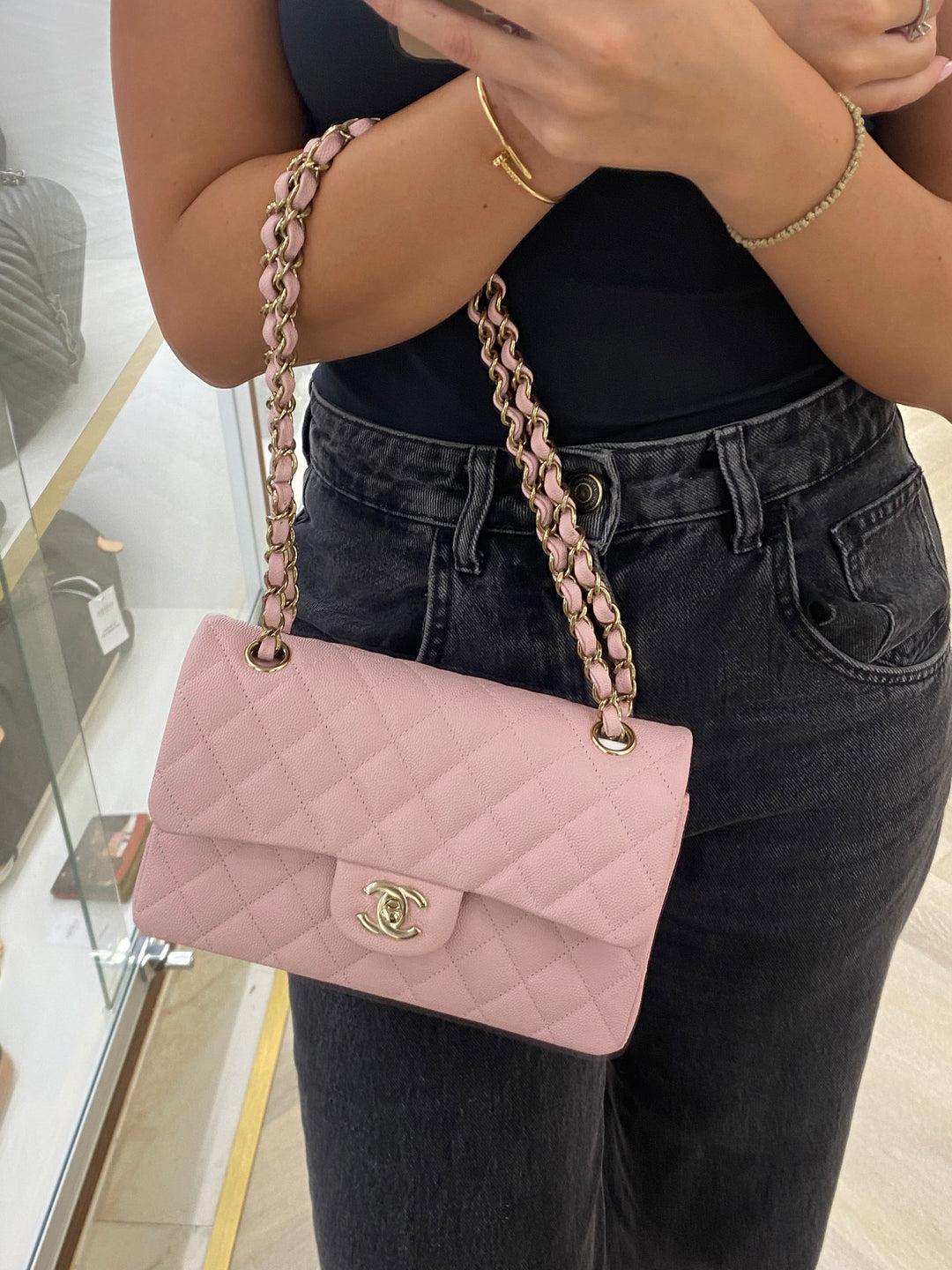 Chanel Classic Flap Small Soft Pink CGHW For Sale 11