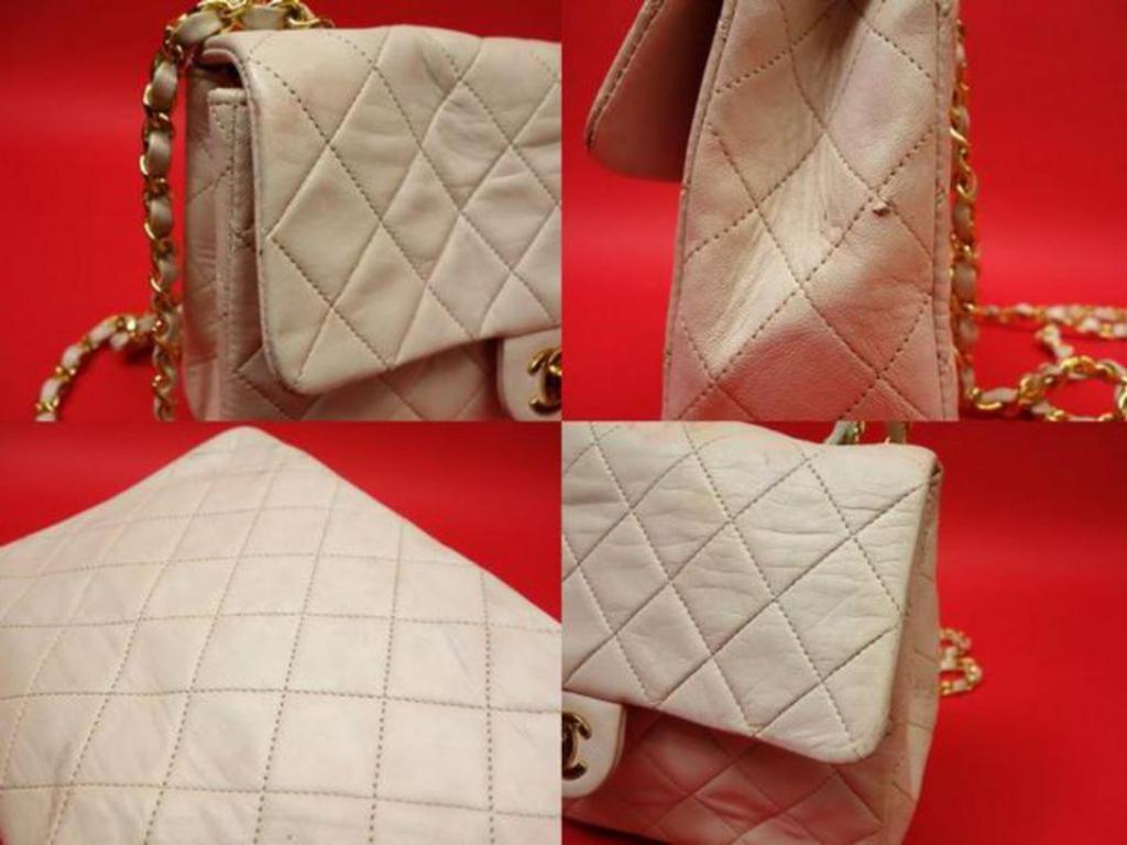 Chanel Classic Flap Small Square 224316 White Leather Shoulder Bag For Sale 3