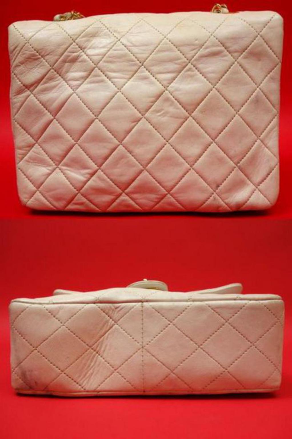 Chanel Classic Flap Small Square 224316 White Leather Shoulder Bag For Sale 4