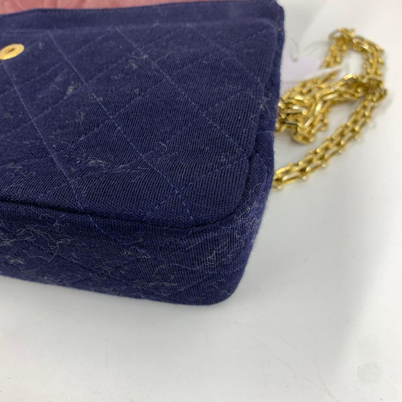 Chanel Classic Flap Small Vintage Navy Fabric 24k Gold Hardware Chain Strap im Angebot 5