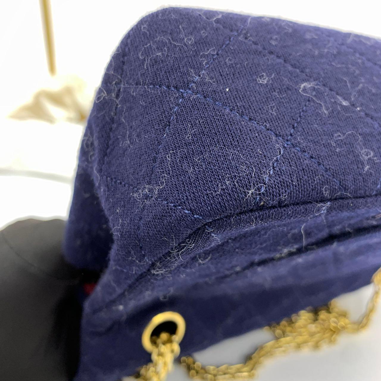 Chanel Classic Flap Small Vintage Navy Fabric 24k Gold Hardware Chain Strap im Angebot 6