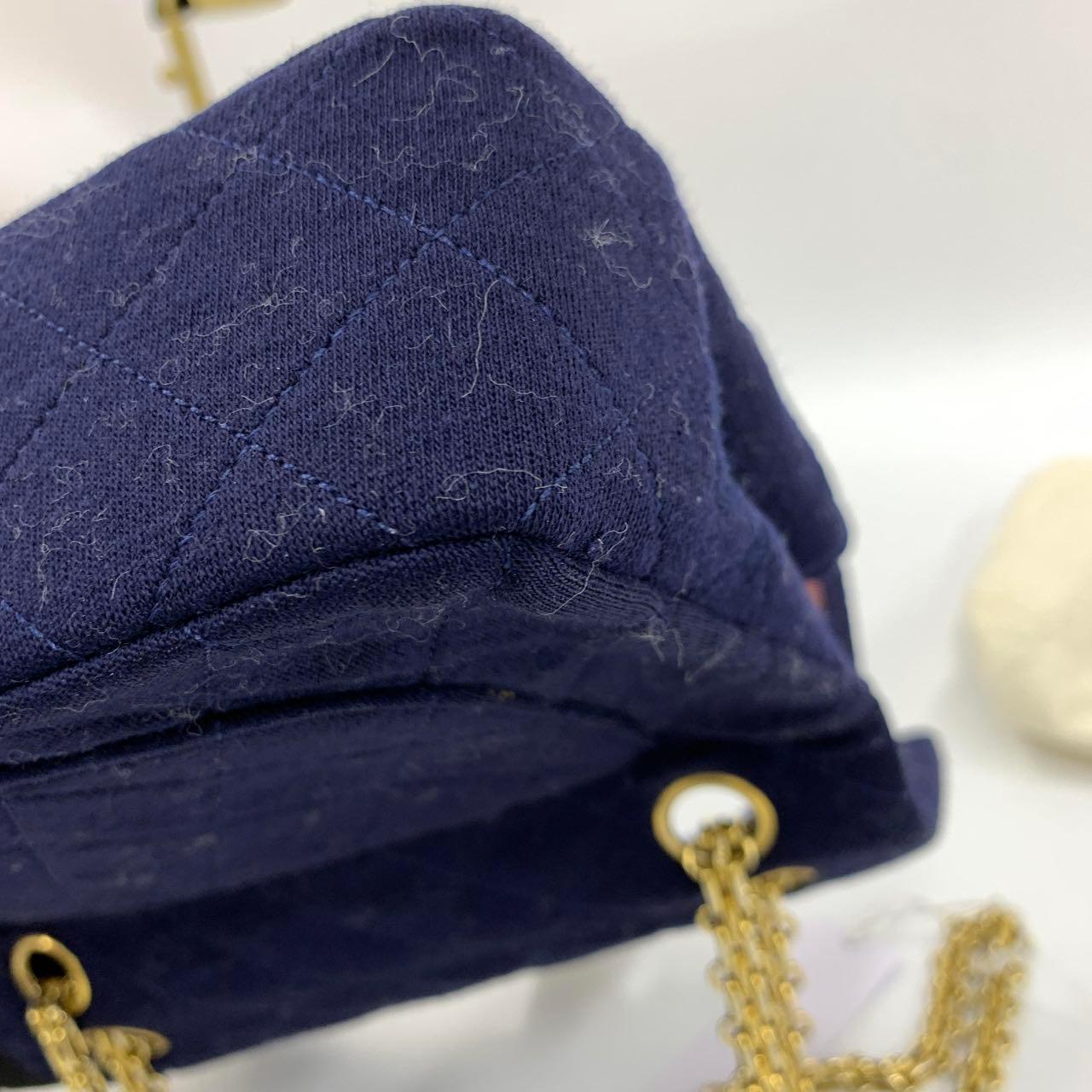 Chanel Classic Flap Small Vintage Navy Fabric 24k Gold Hardware Chain Strap im Angebot 7