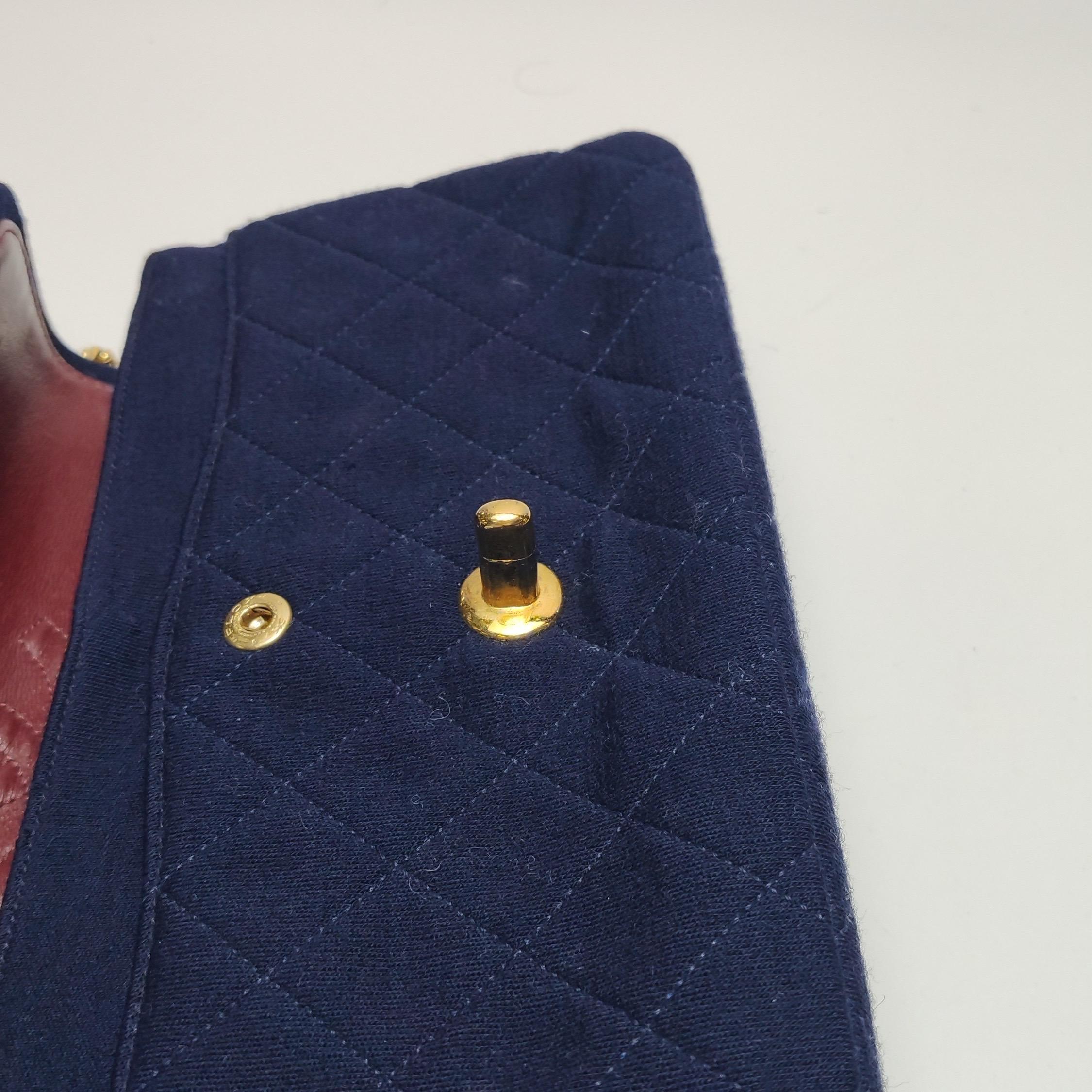 Chanel Classic Flap Small Vintage Navy Fabric 24k Gold Hardware Chain Strap For Sale 11