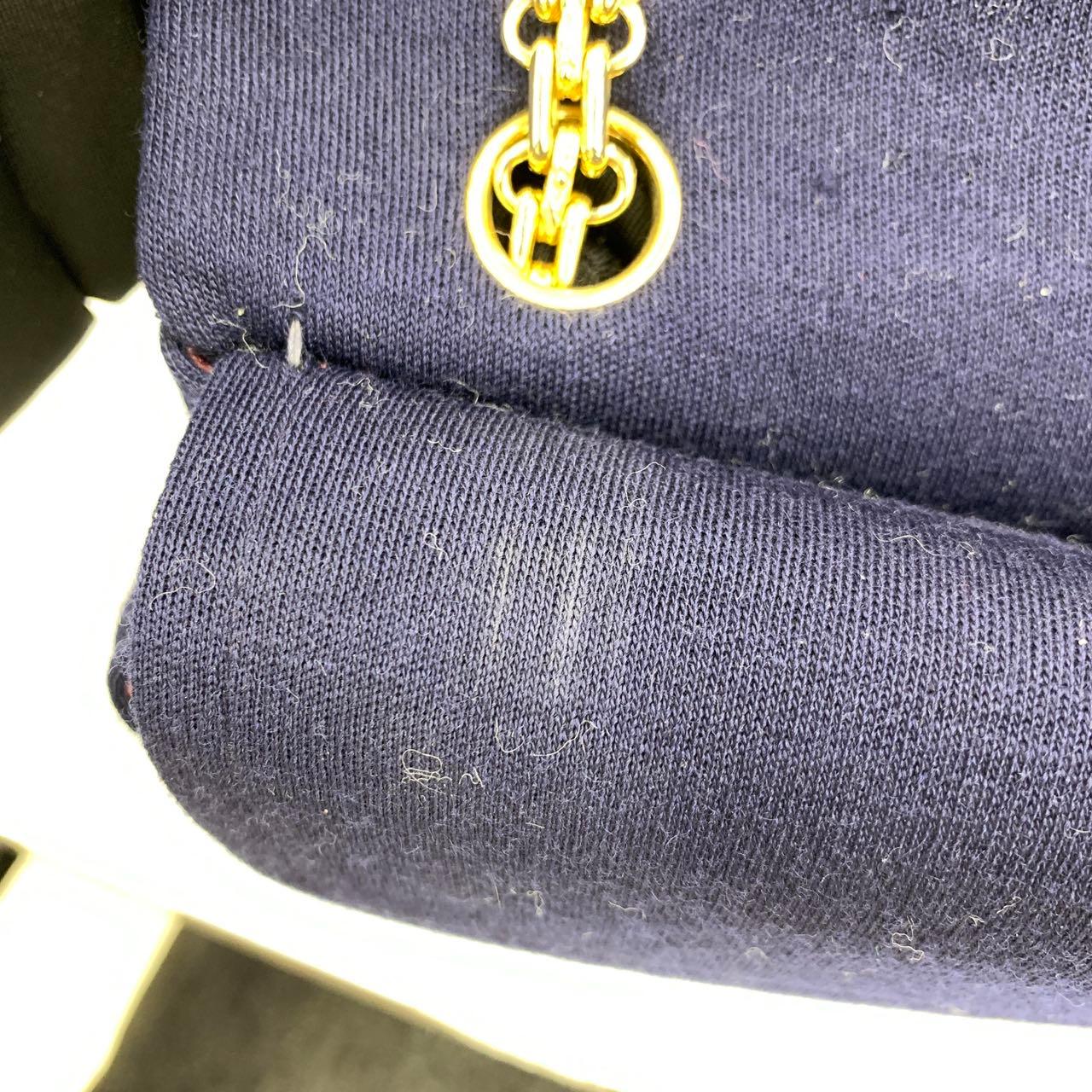 Chanel Classic Flap Small Vintage Navy Fabric 24k Gold Hardware Chain Strap im Angebot 11