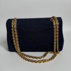 Chanel Classic Flap Small Vintage Navy Fabric 24k Gold Hardware Chain Strap