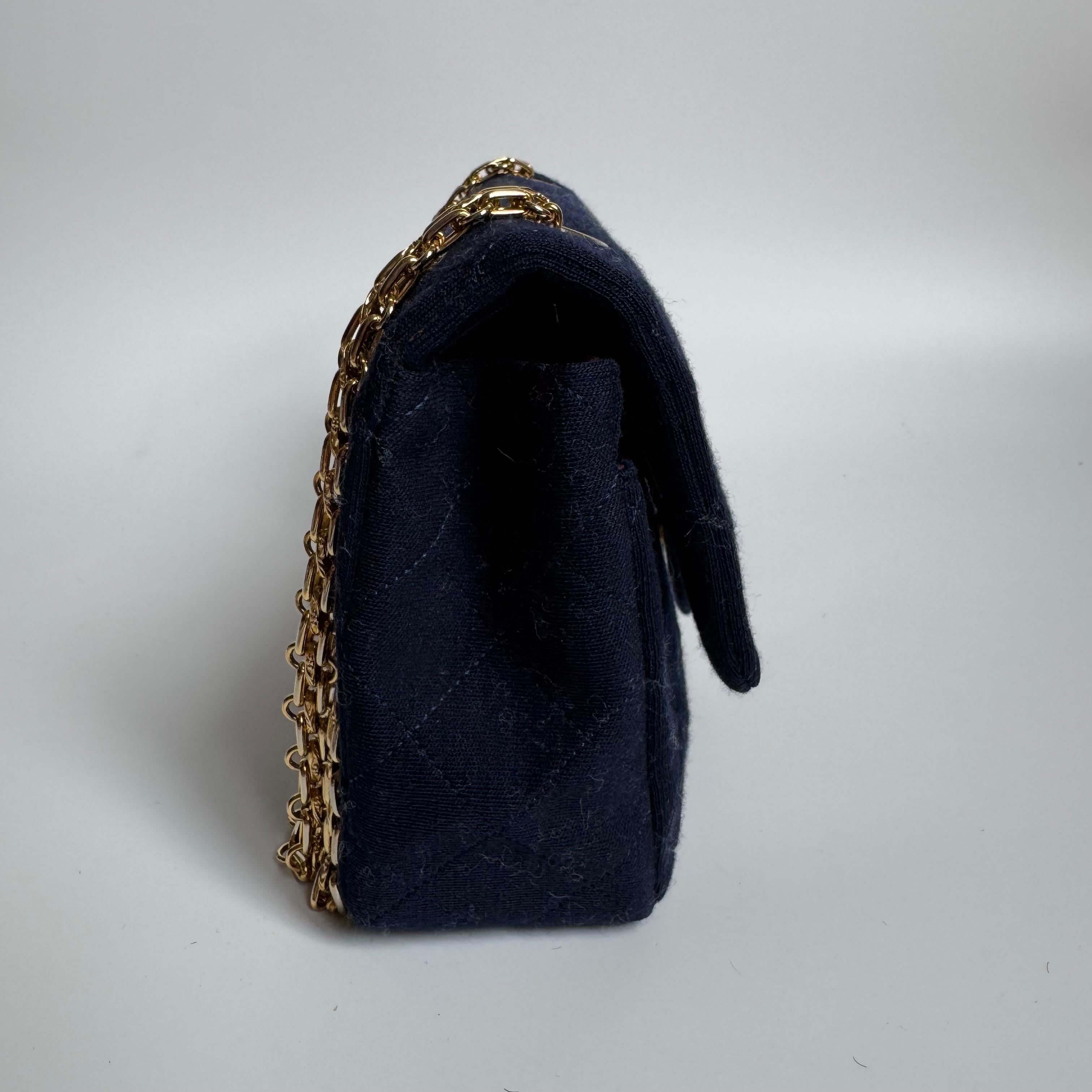 Chanel Classic Flap Small Vintage Navy Fabric 24k Gold Hardware Chain Strap Damen im Angebot