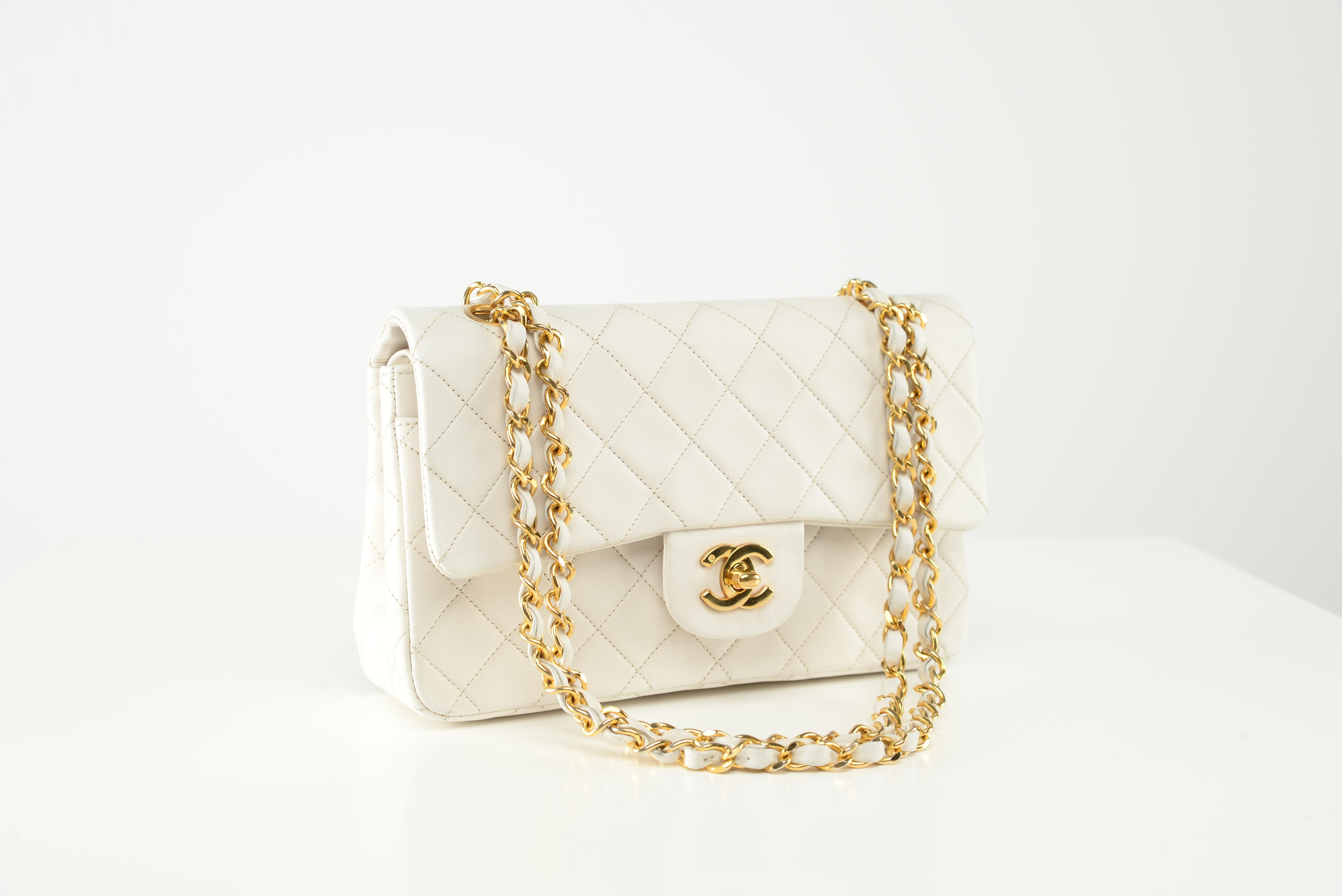 chanel small white classic flap