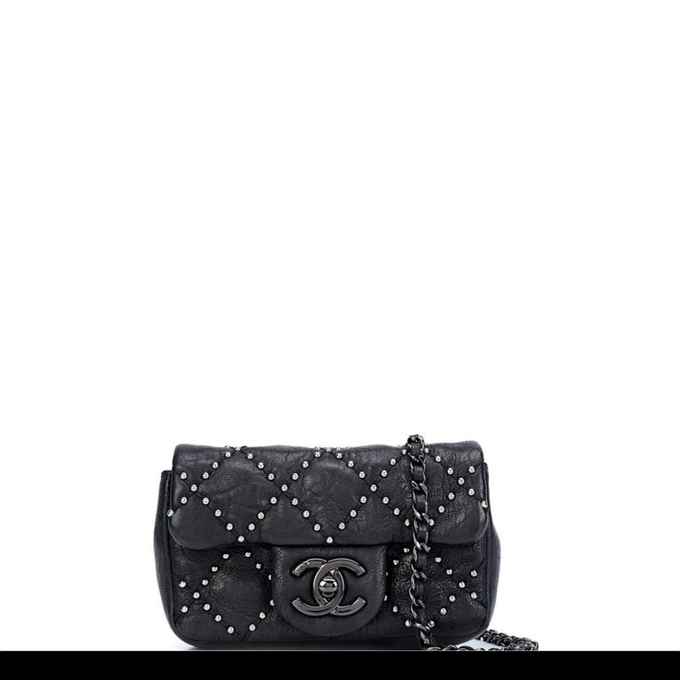 Chanel Classic Flap So Studded Mini Dallas Black Leather Cross Body Bag ...