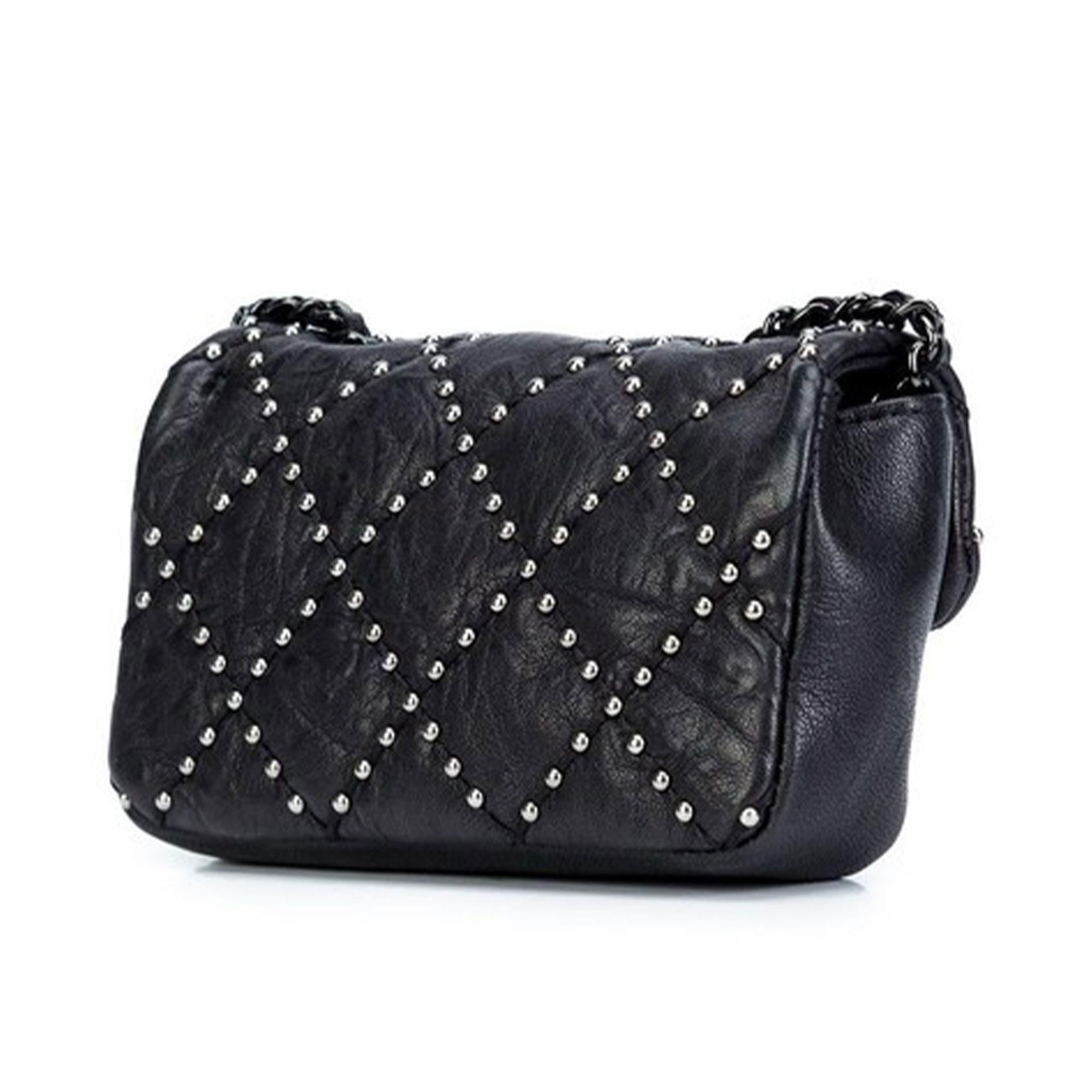 Chanel Classic Flap So Studded Mini Dallas Black Leather Cross Body Bag Bon état - En vente à Miami, FL