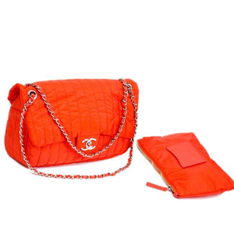 Chanel Classic Flap Soft Shell Vertical Quilted Jumbo Orange Nylon