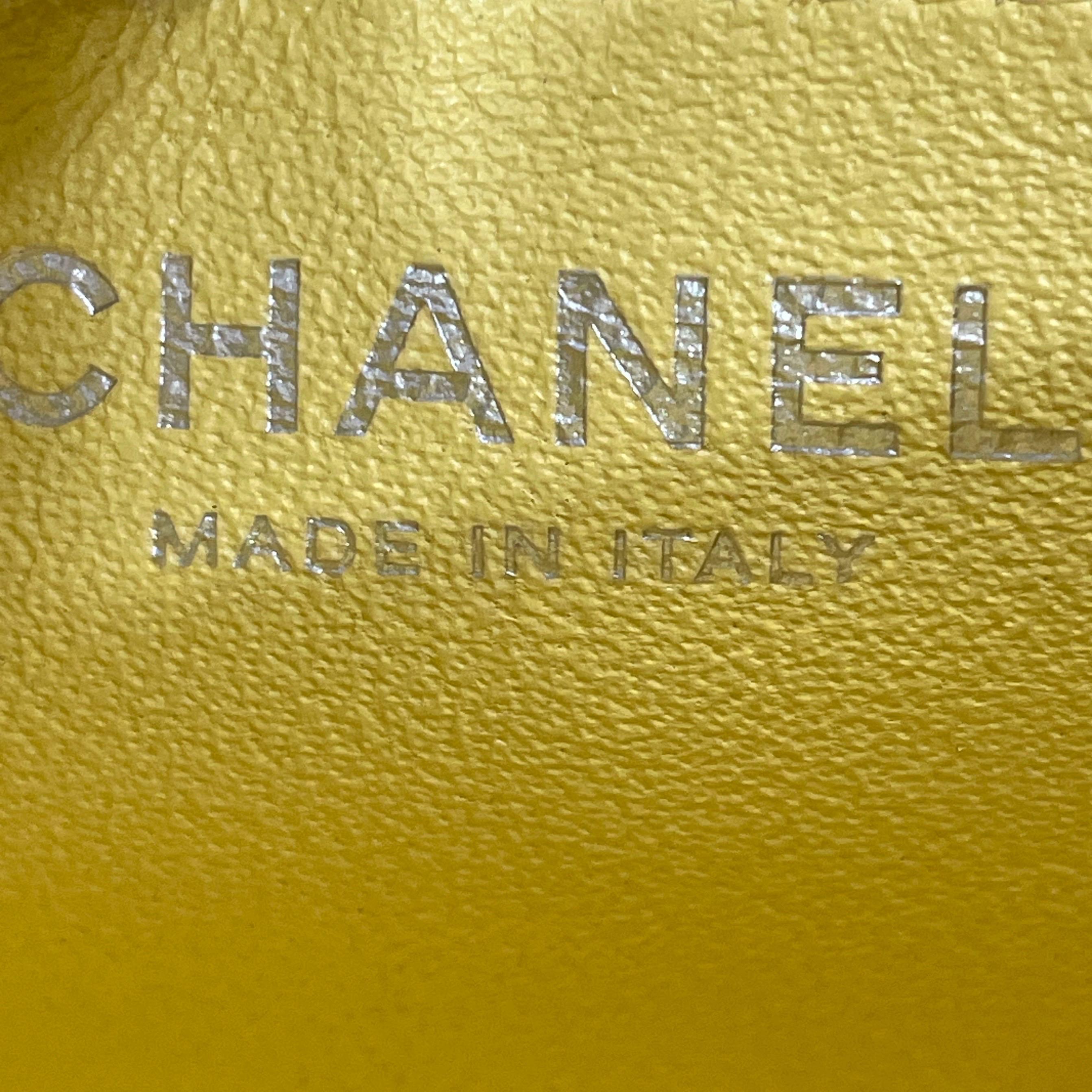 Chanel Classic Flap Square Mini Yellow Patent Leather Silver Hardware For Sale 6