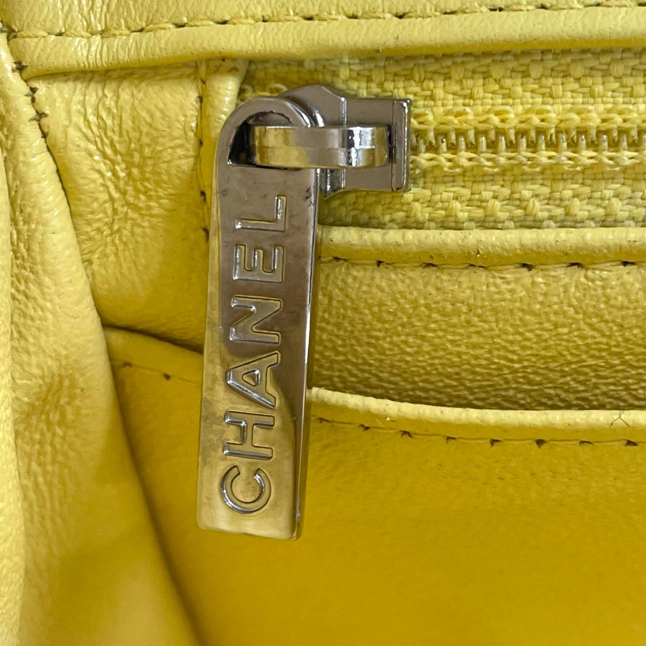 Chanel Classic Flap Square Mini Yellow Patent Leather Silver Hardware For Sale 13