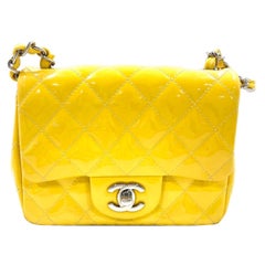 Chanel Classic Flap Square Mini Yellow Patent Leather Silver Hardware
