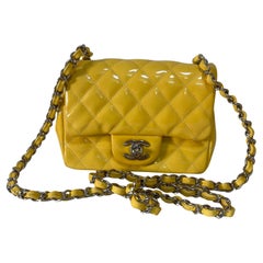 Chanel Classic Flap Square Mini Yellow Patent Leather Silver Hardware
