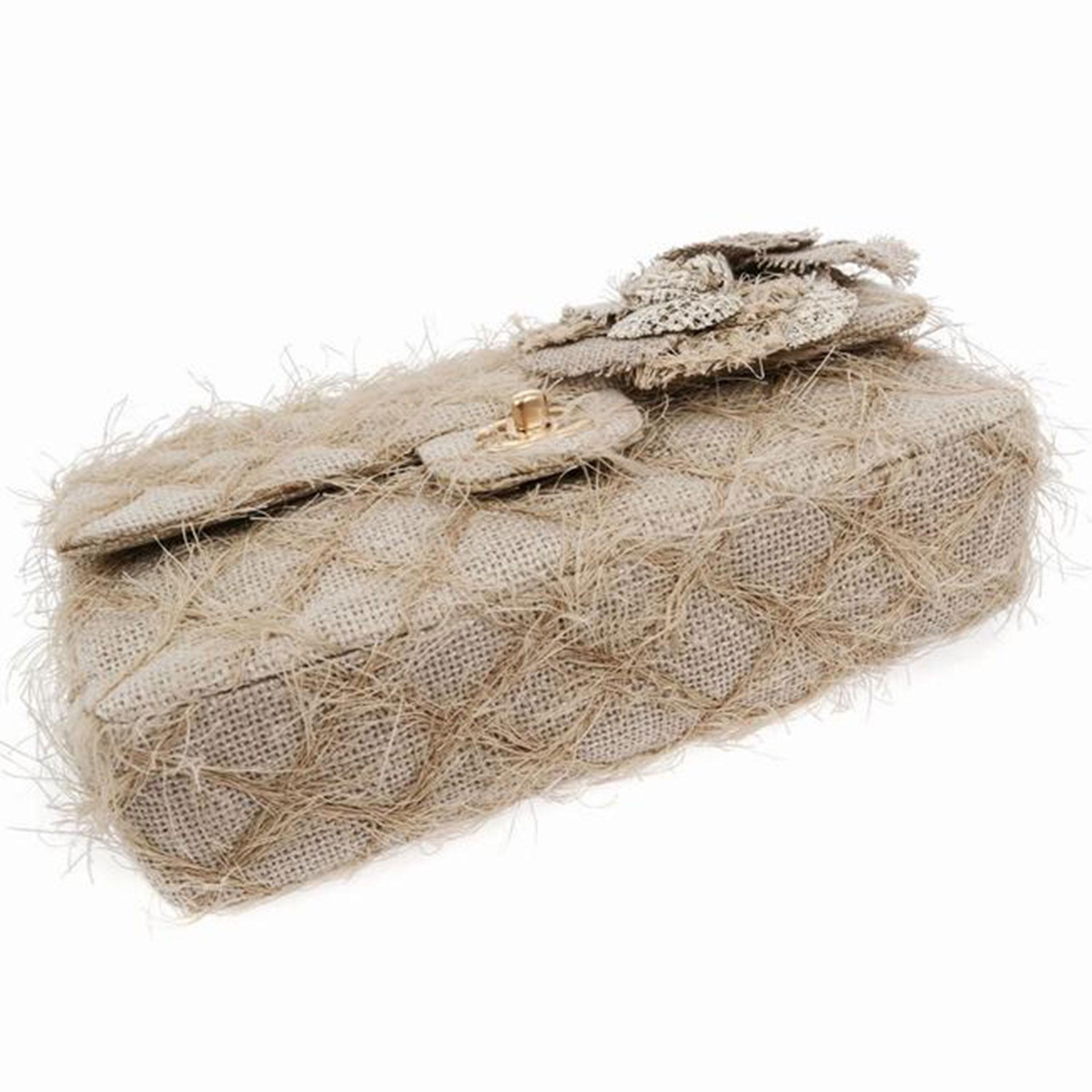 Chanel Classic Flap Straw Camelia Nude Beige Jute Raffia Tweed Rope Shoulder Bag 2