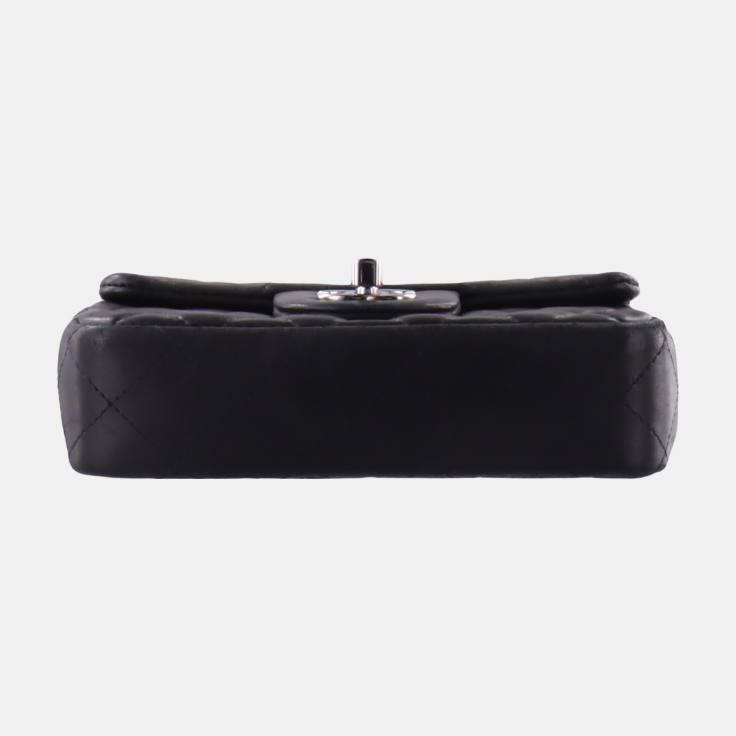 Chanel Classic Flap Super Mini Black Lambskin Leather Silver Hardware 2