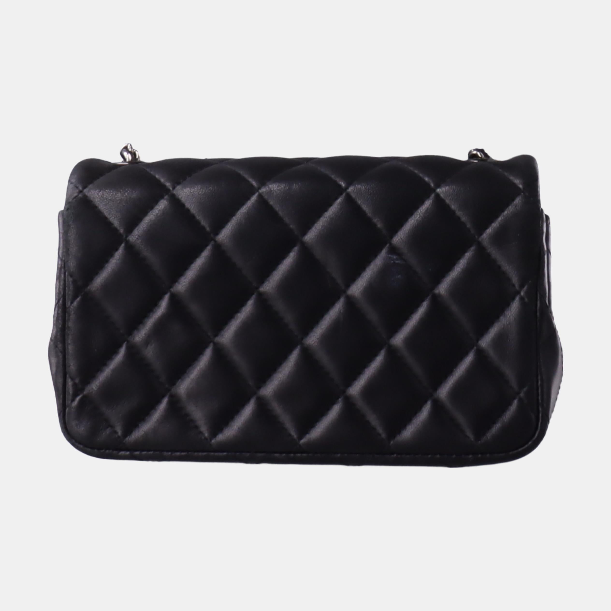 Chanel Classic Flap Super Mini Black Lambskin Leather Silver Hardware 3