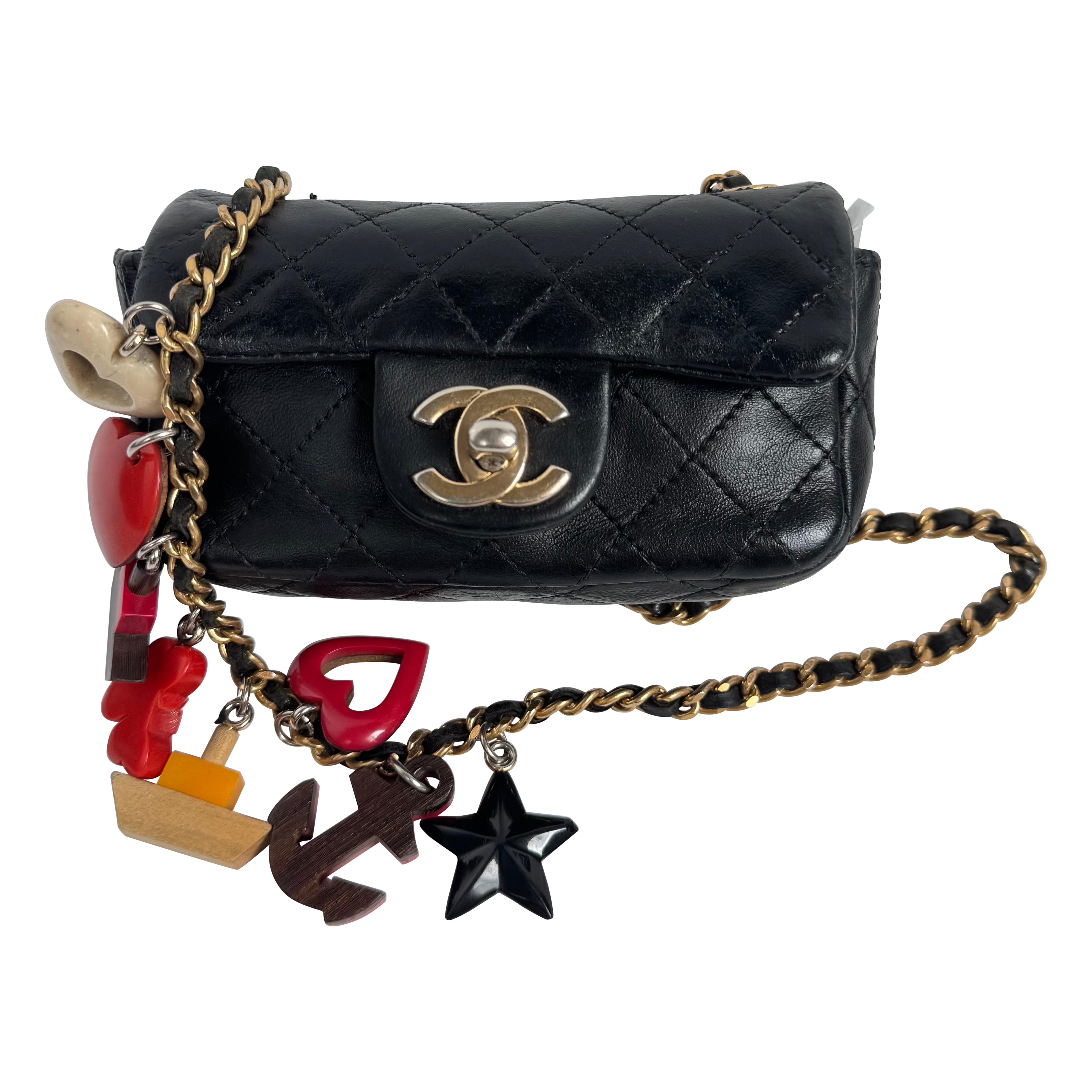 Chanel Classic Flap Super Mini Valentine
s Special Black Lambskin Nautical Charm For Sale