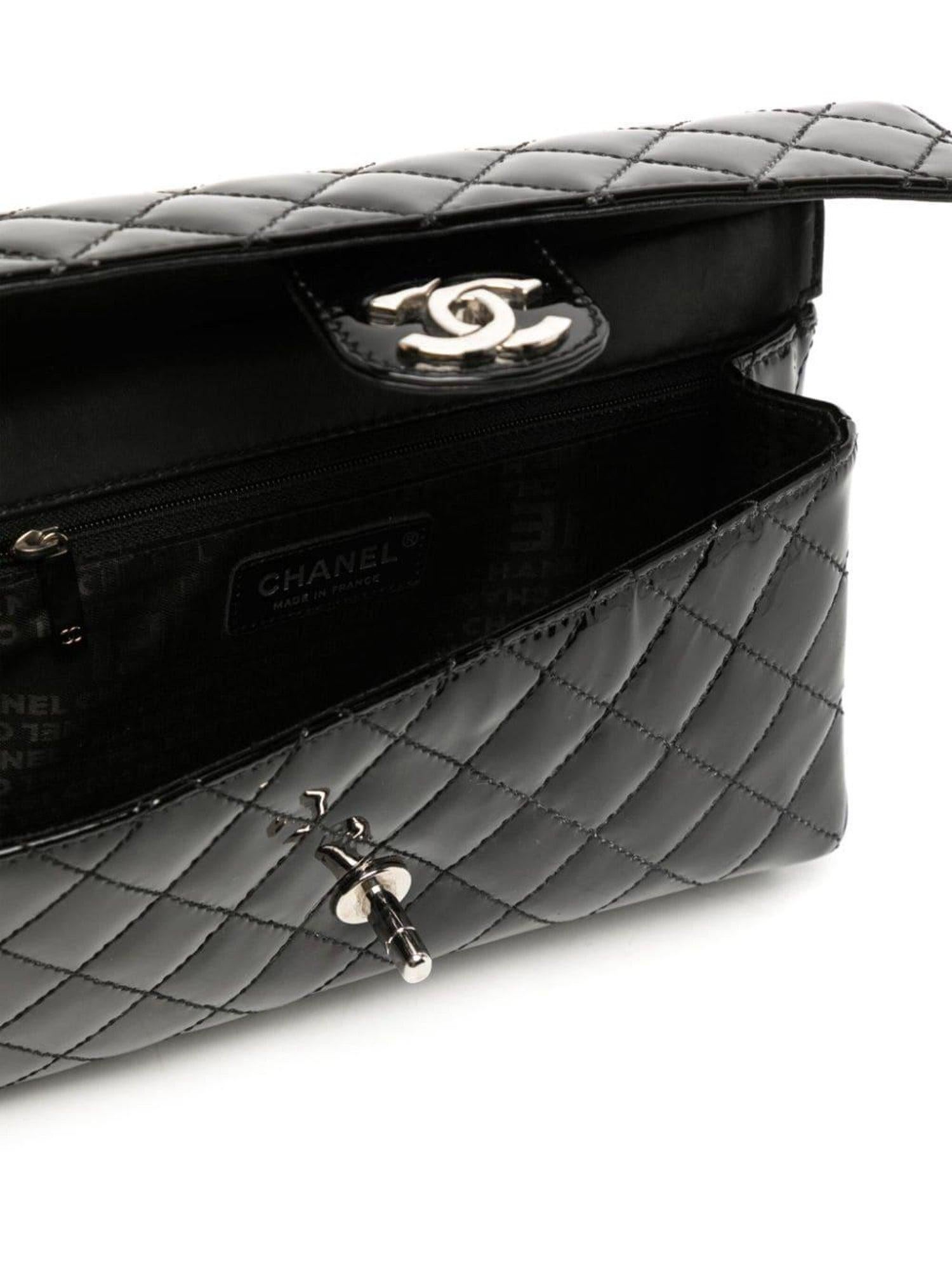 Chanel Classic Flap Supermodel Super Rare Quilted Black Patent Leather Bag For Sale 7