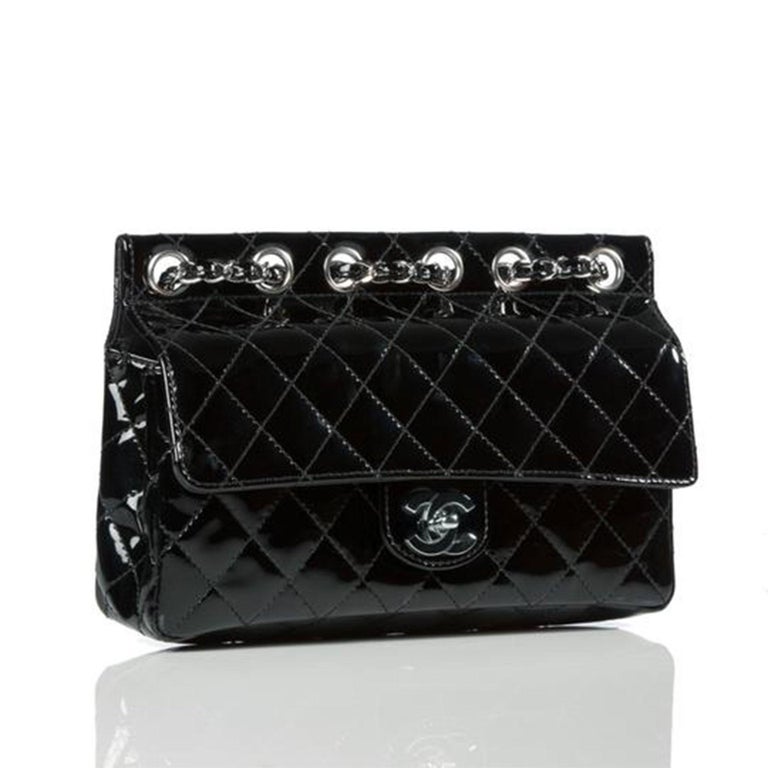 Chanel Classic Flap Supermodel Super Rare Quilted Black Patent Leather Bag