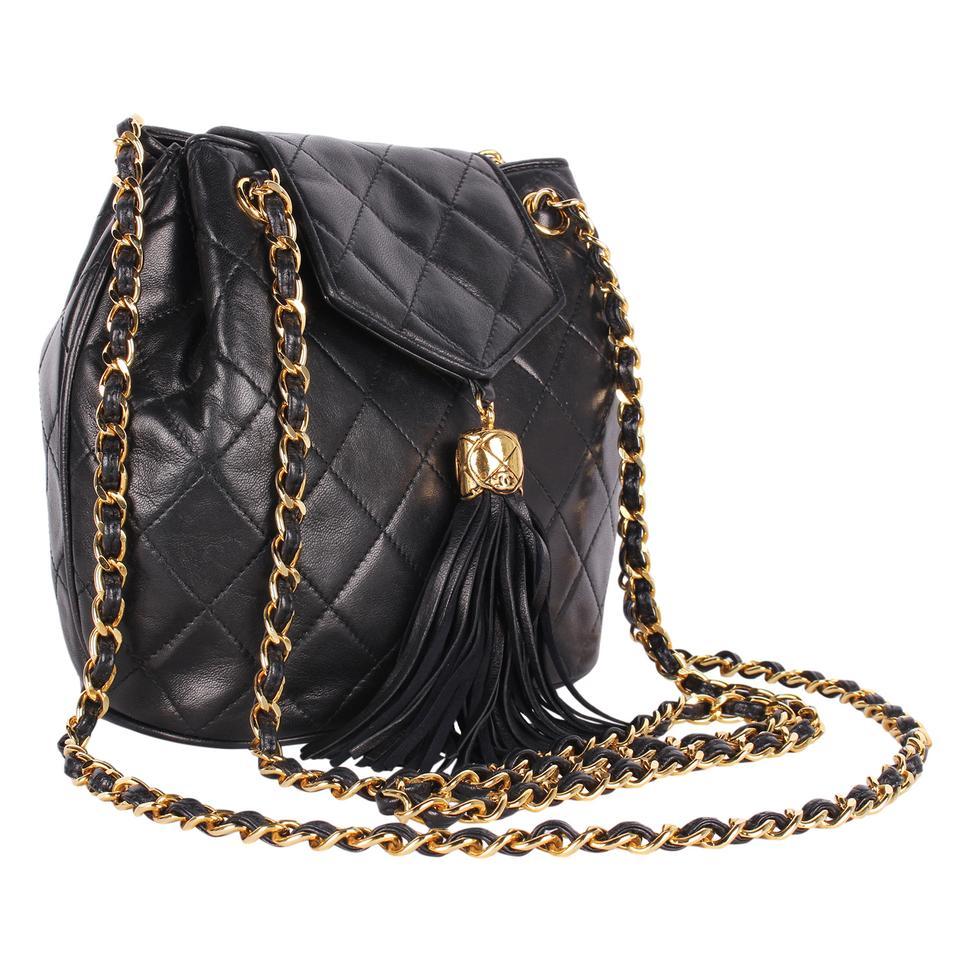 Chanel Classic Flap Tassel Lambskin Leather Cross Body Bag Black In Good Condition For Sale In Salt Lake Cty, UT