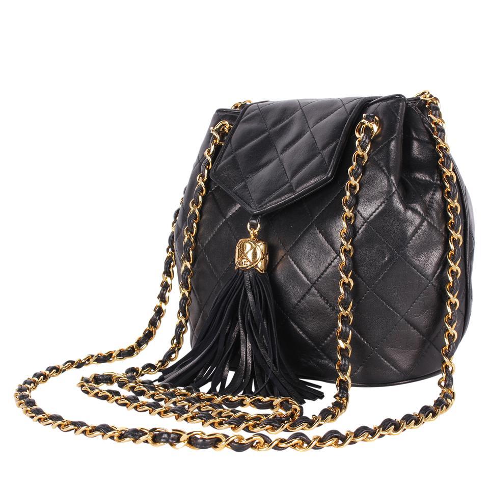 Women's Chanel Classic Flap Tassel Lambskin Leather Cross Body Bag Black For Sale